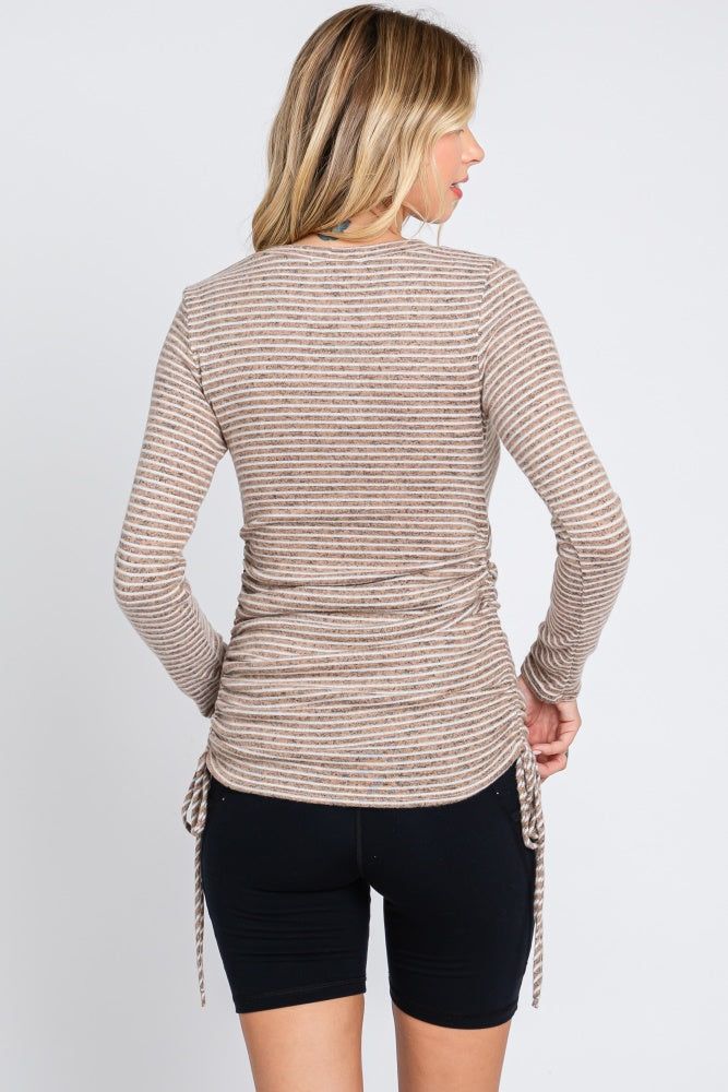 Taupe Striped Brushed Knit Ruched Top sold by Pinkblush product image thumbnail 3