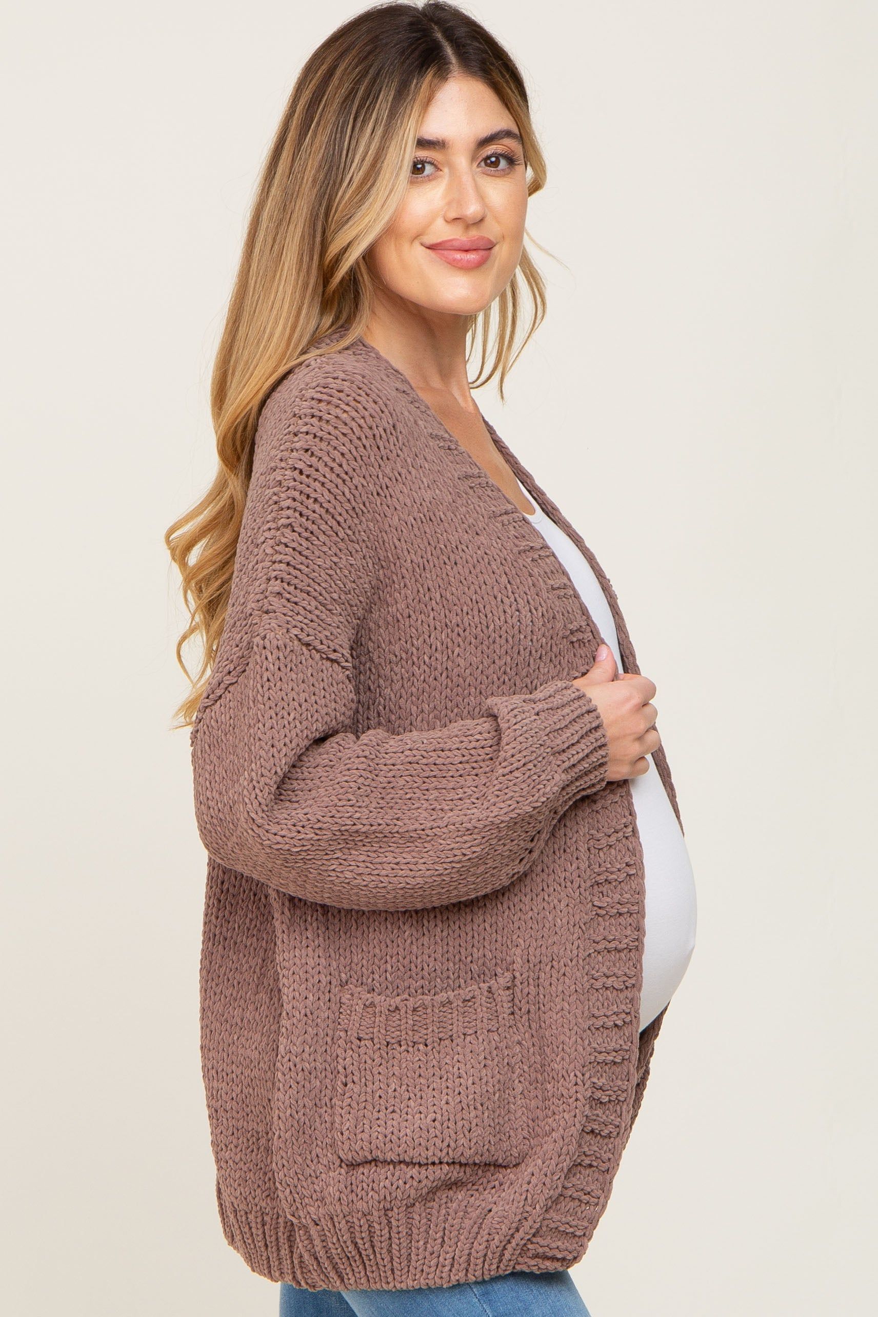 Mocha Oversized Bubble Sleeve Maternity Cardigan sold by Pinkblush product image thumbnail 2
