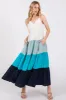 Aqua V-Neck Tiered Color Block Maternity Midi Dress sold by Pinkblush