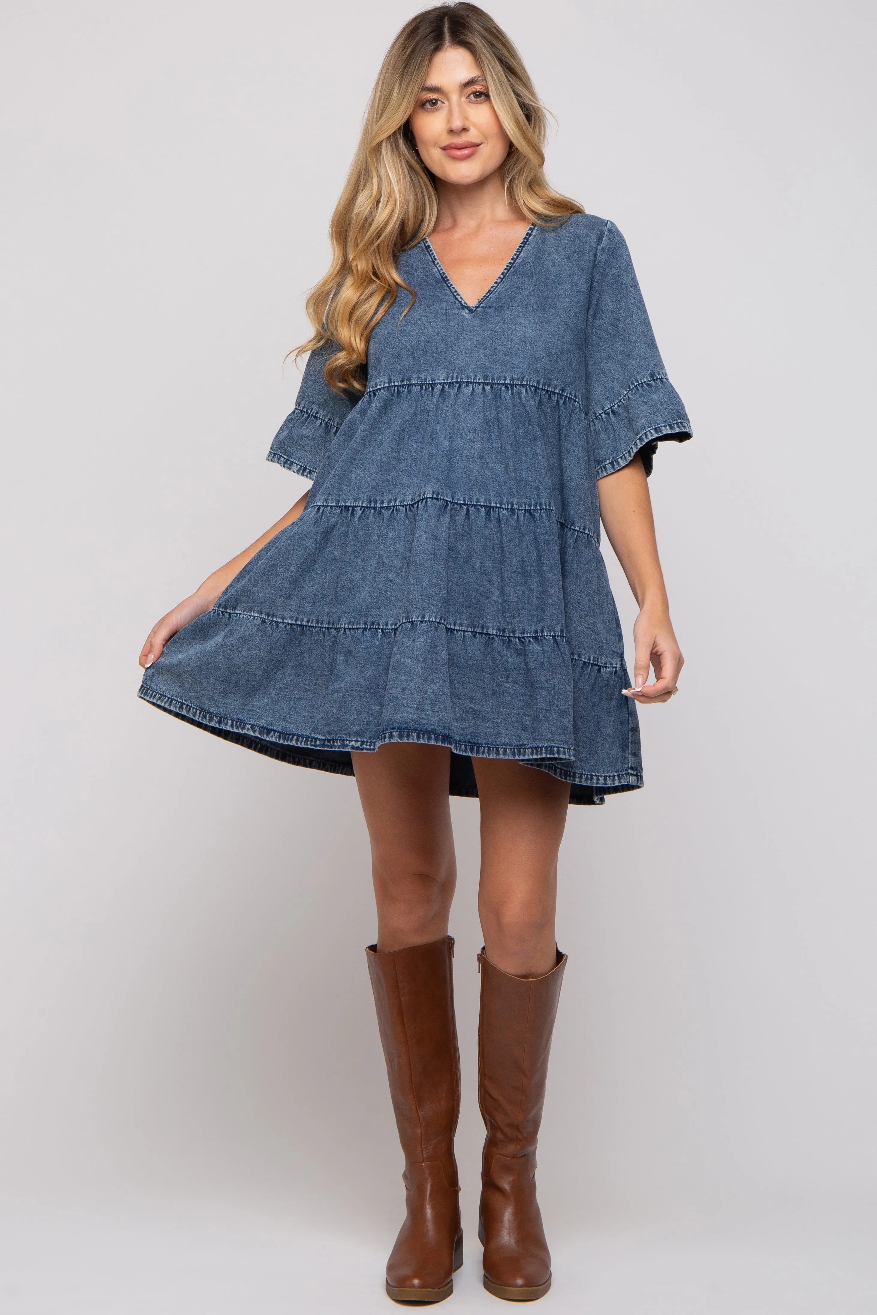Blue Vintage Wash Tiered Maternity Dress sold by Pinkblush product image thumbnail 5