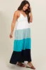 Aqua V-Neck Tiered Color Block Maternity Midi Dress sold by Pinkblush
