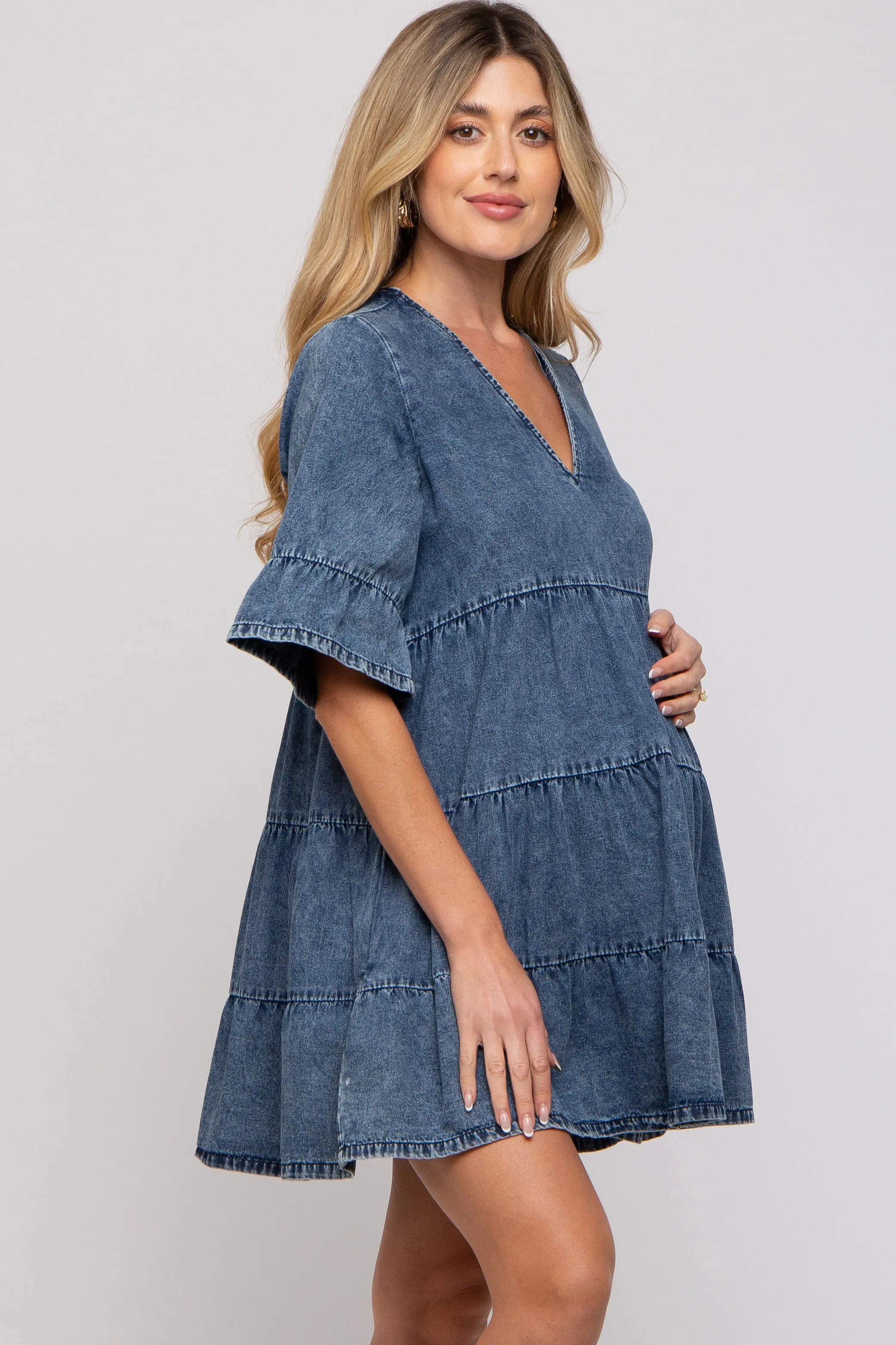Blue Vintage Wash Tiered Maternity Dress sold by Pinkblush product image thumbnail 3