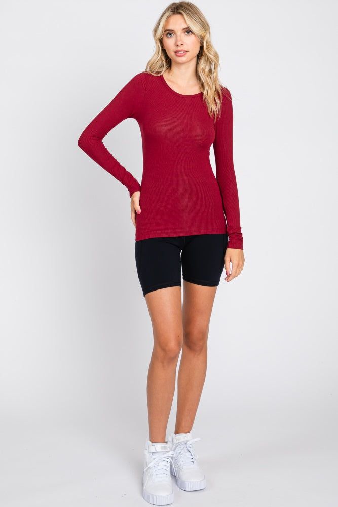 Burgundy Ribbed Long Sleeve Top sold by Pinkblush product image thumbnail 4