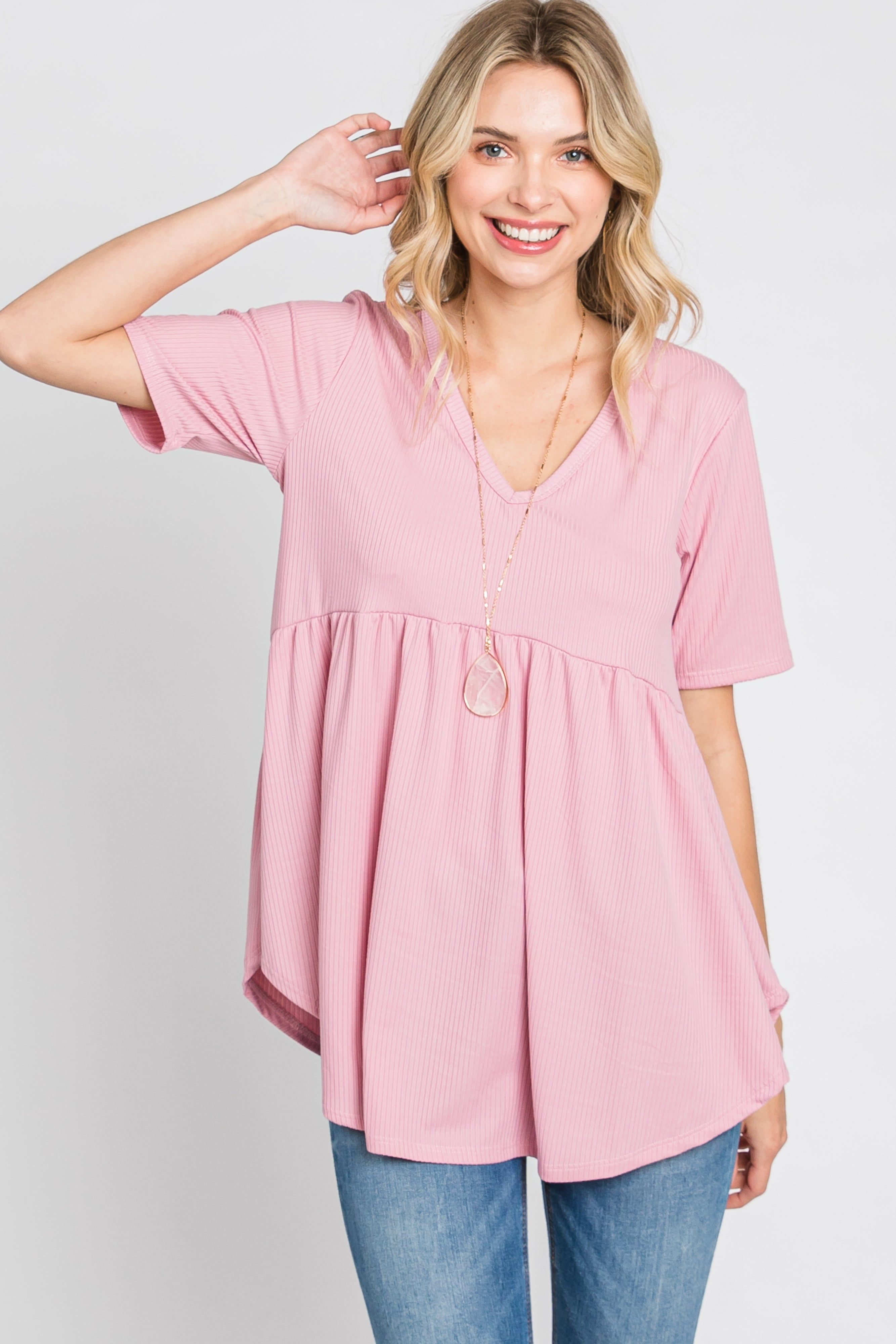 Pink Ribbed Babydoll Maternity Top sold by Pinkblush product image thumbnail 5