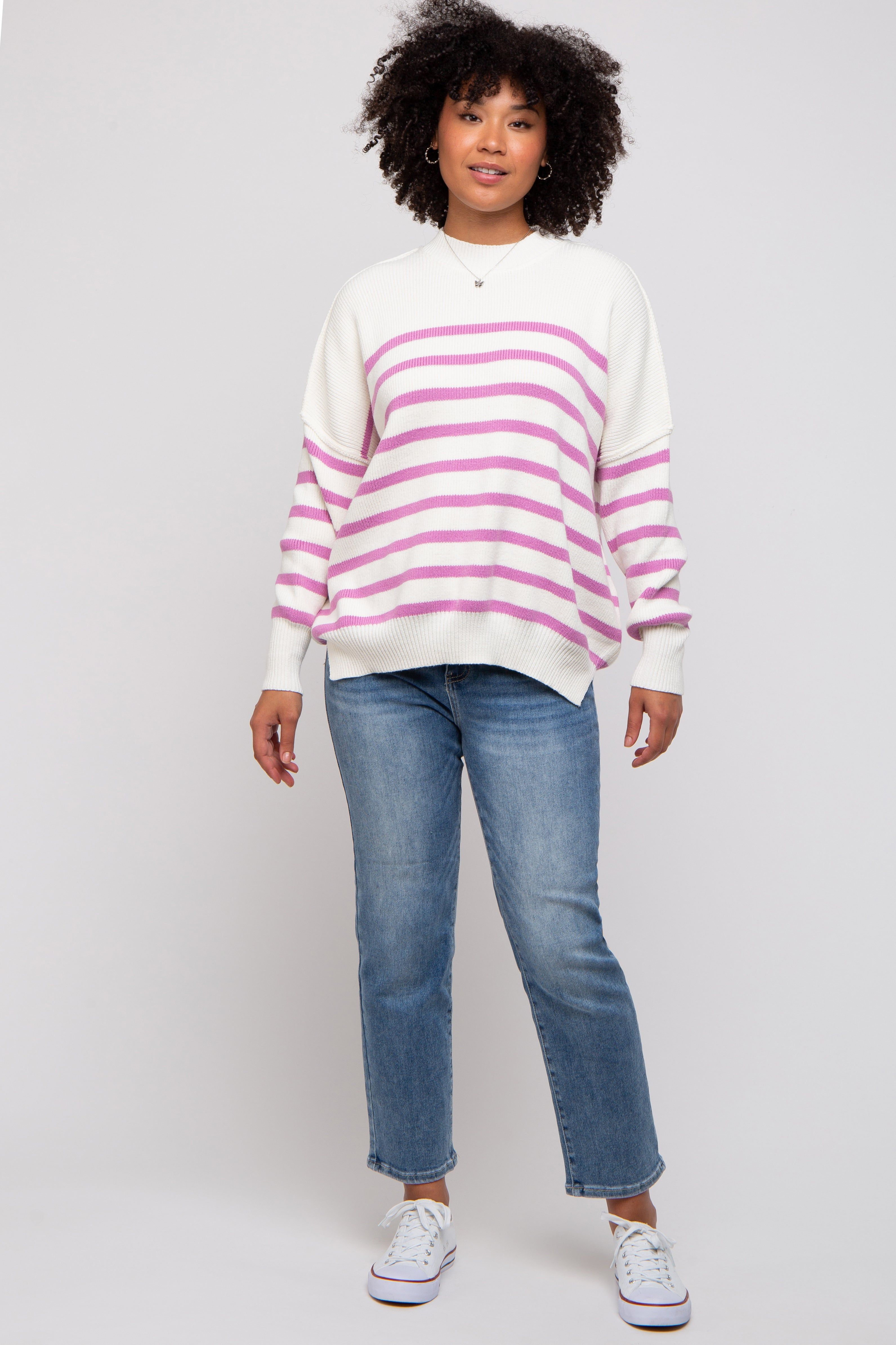 Pink Striped Drop Shoulder Sweater sold by Pinkblush product image thumbnail 5