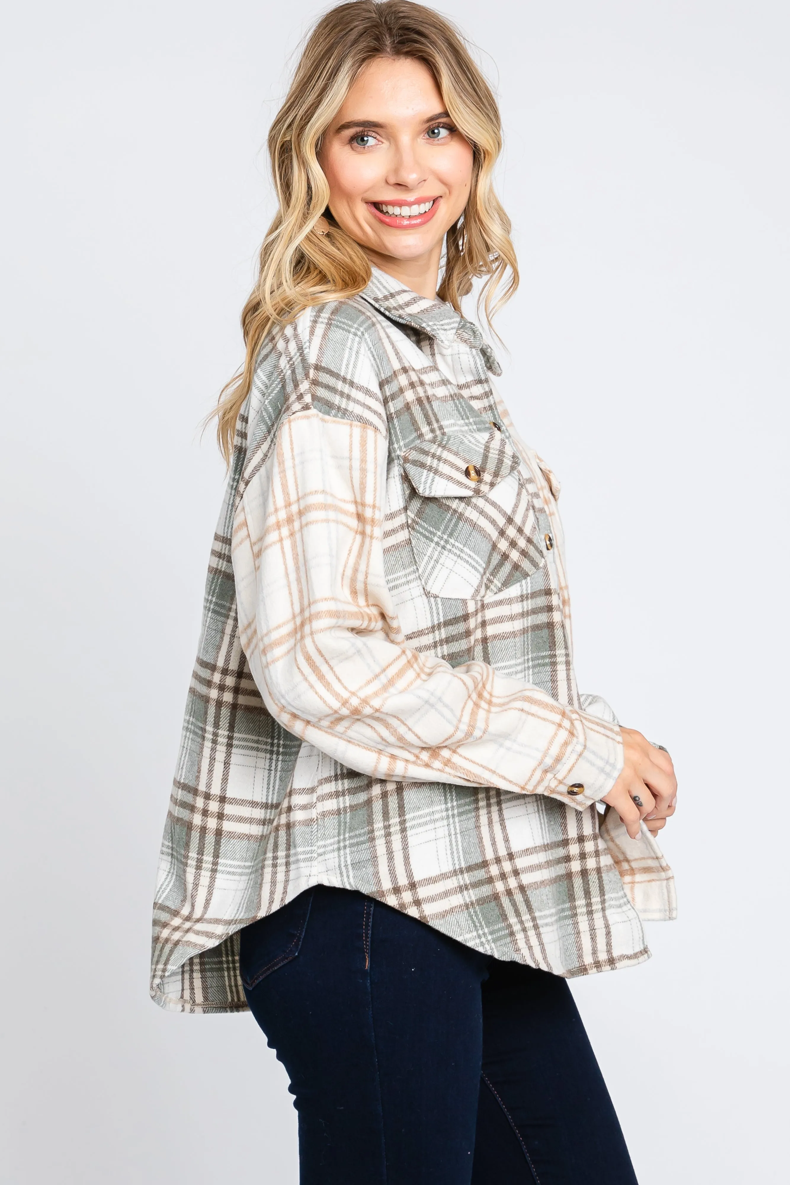 Grey Plaid Button Down Flannel sold by Pinkblush product image thumbnail 2