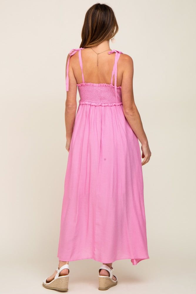Pink Sleeveless Ruffle Trim Maxi Dress sold by Pinkblush product image thumbnail 3