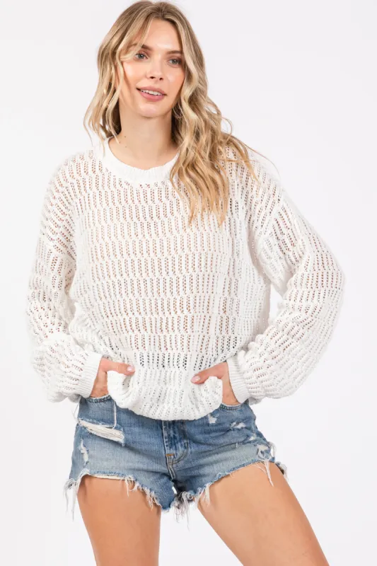 White Open Knit Sweater sold by Pinkblush