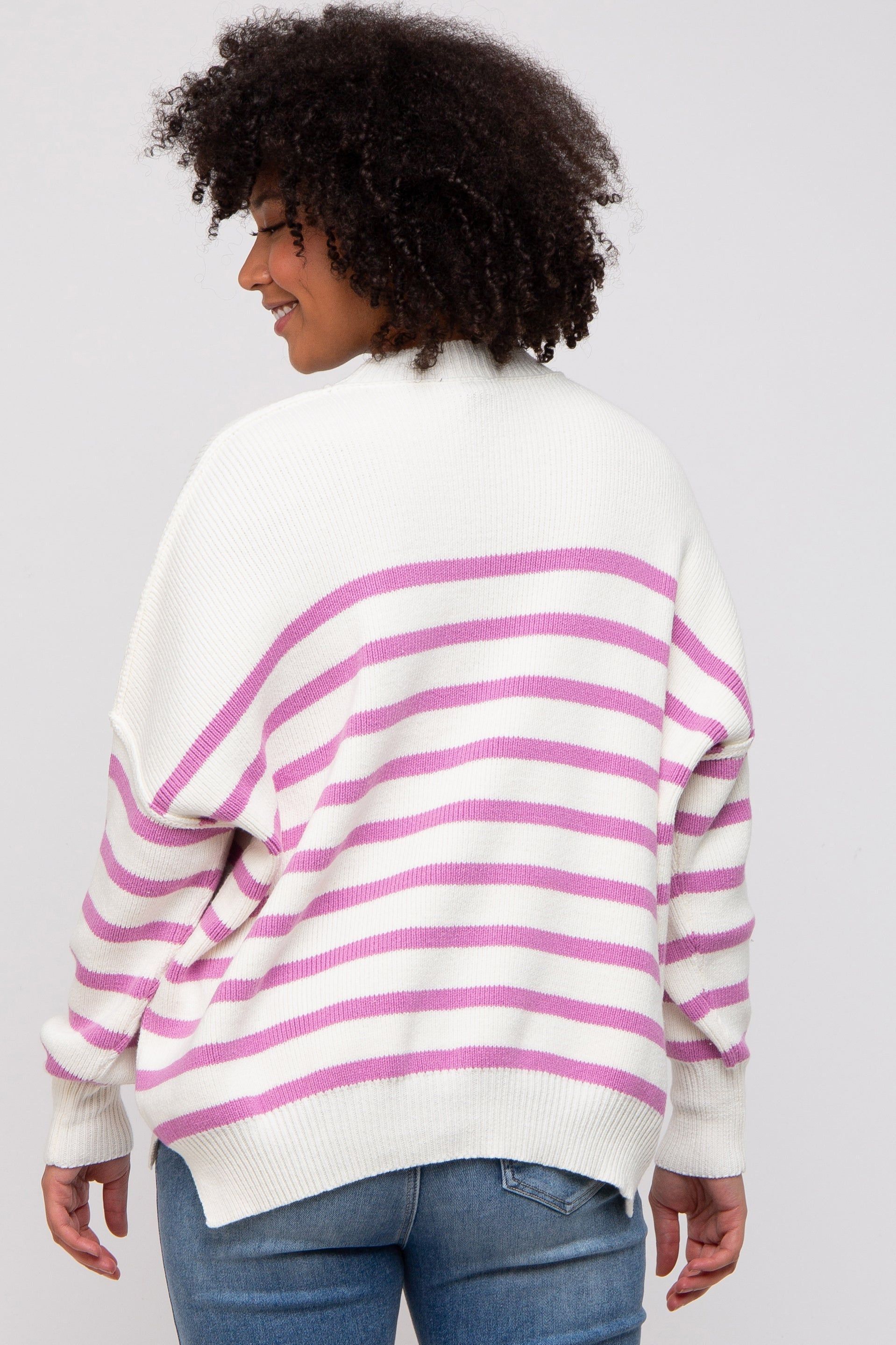 Pink Striped Drop Shoulder Sweater sold by Pinkblush product image thumbnail 3
