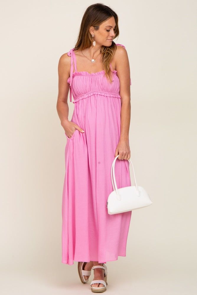 Pink Sleeveless Ruffle Trim Maxi Dress sold by Pinkblush product image thumbnail 4
