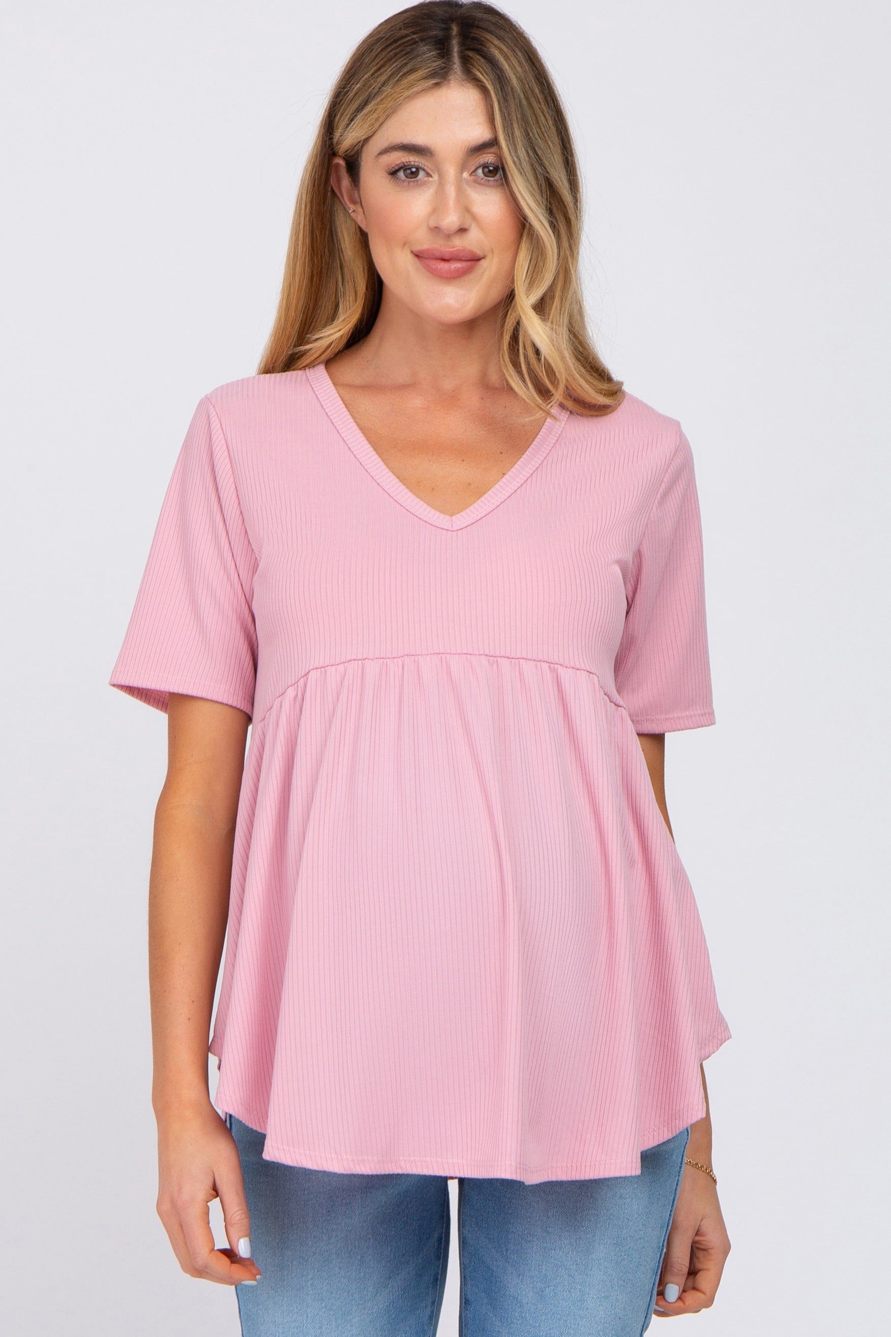 Pink Ribbed Babydoll Maternity Top sold by Pinkblush