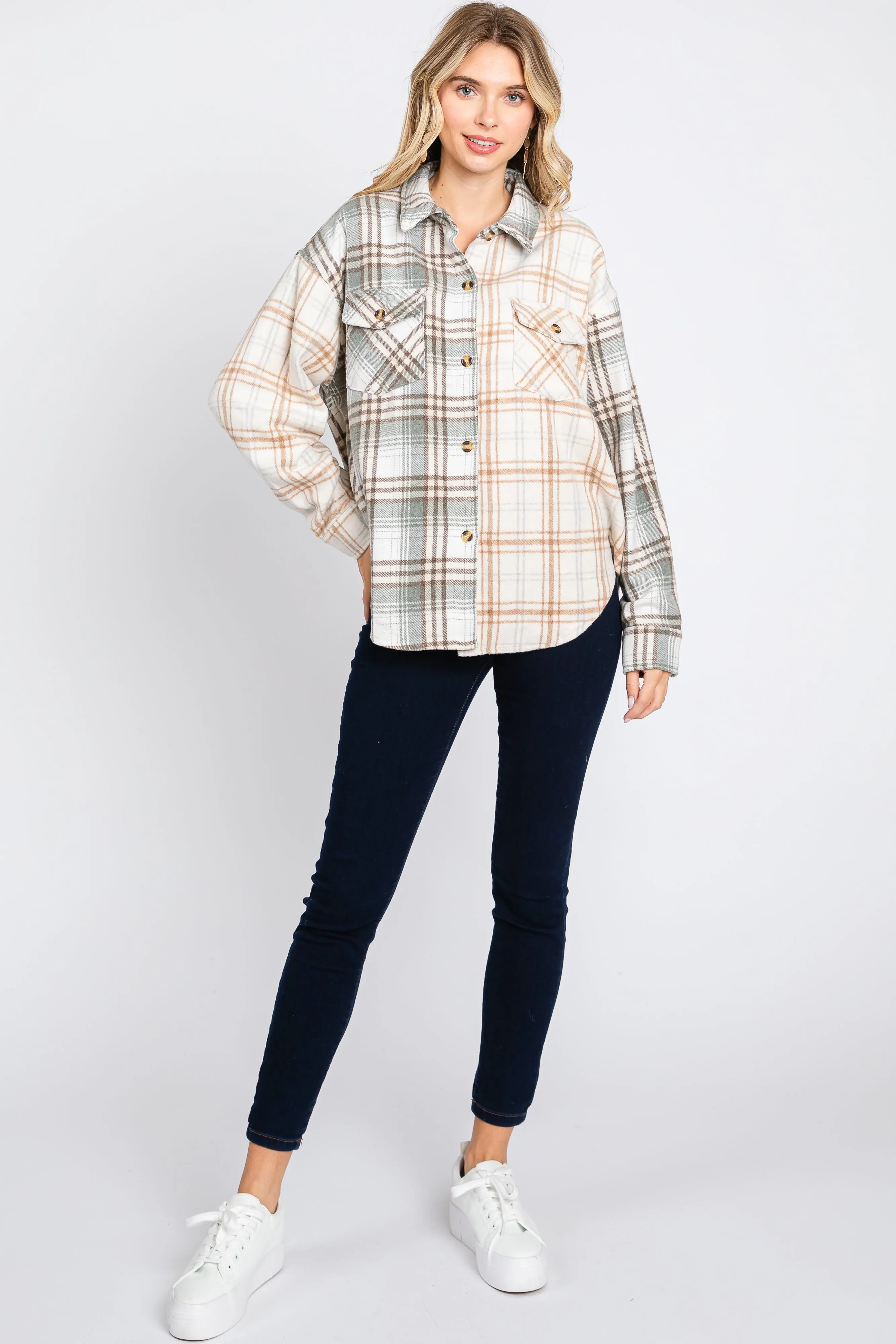 Grey Plaid Button Down Flannel sold by Pinkblush product image thumbnail 4