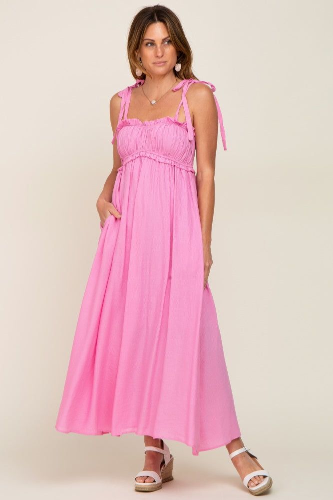 Pink Sleeveless Ruffle Trim Maxi Dress sold by Pinkblush product image thumbnail 5