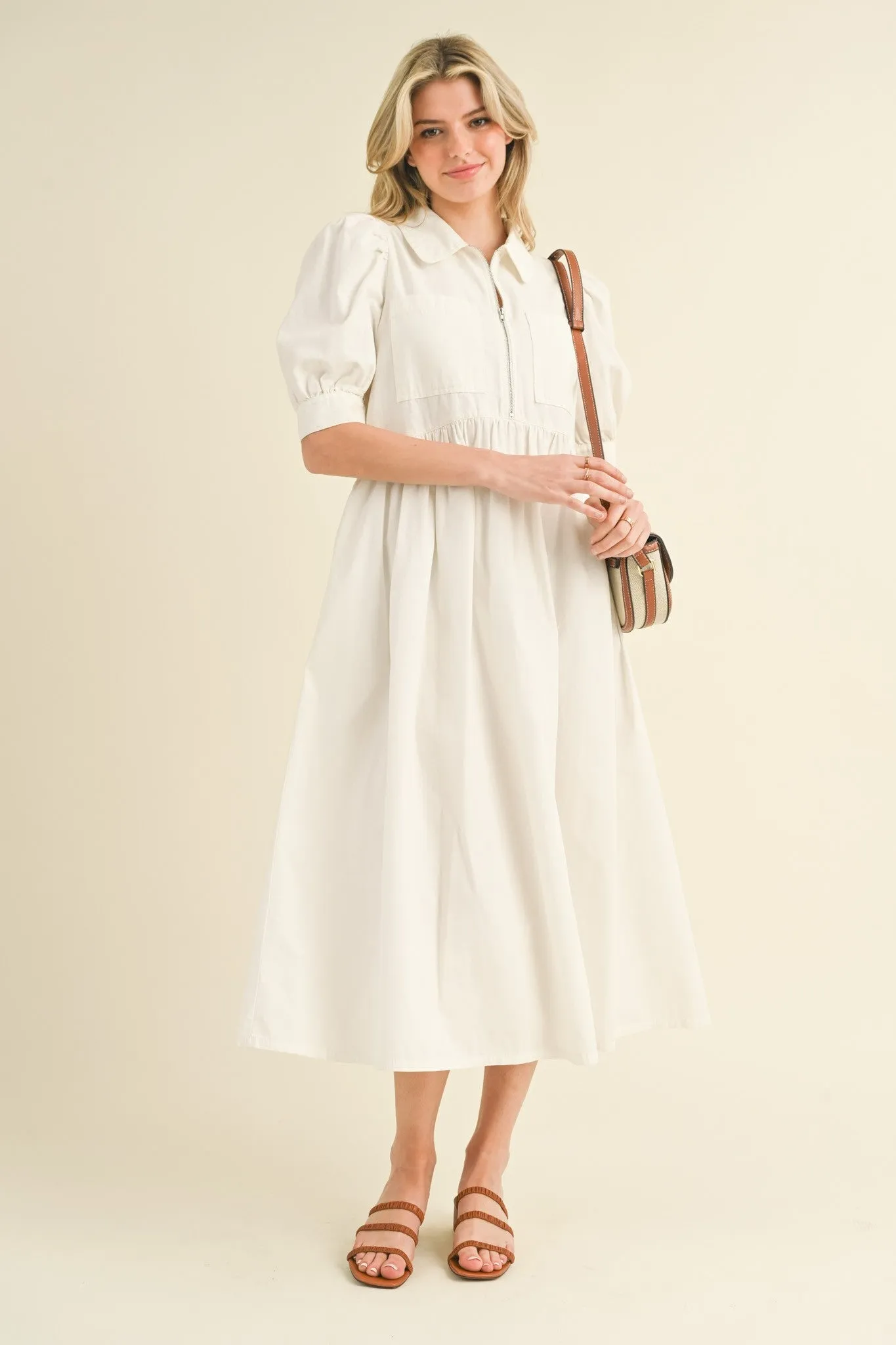White Half Zip Midi Dress sold by Pinkblush product image thumbnail 4