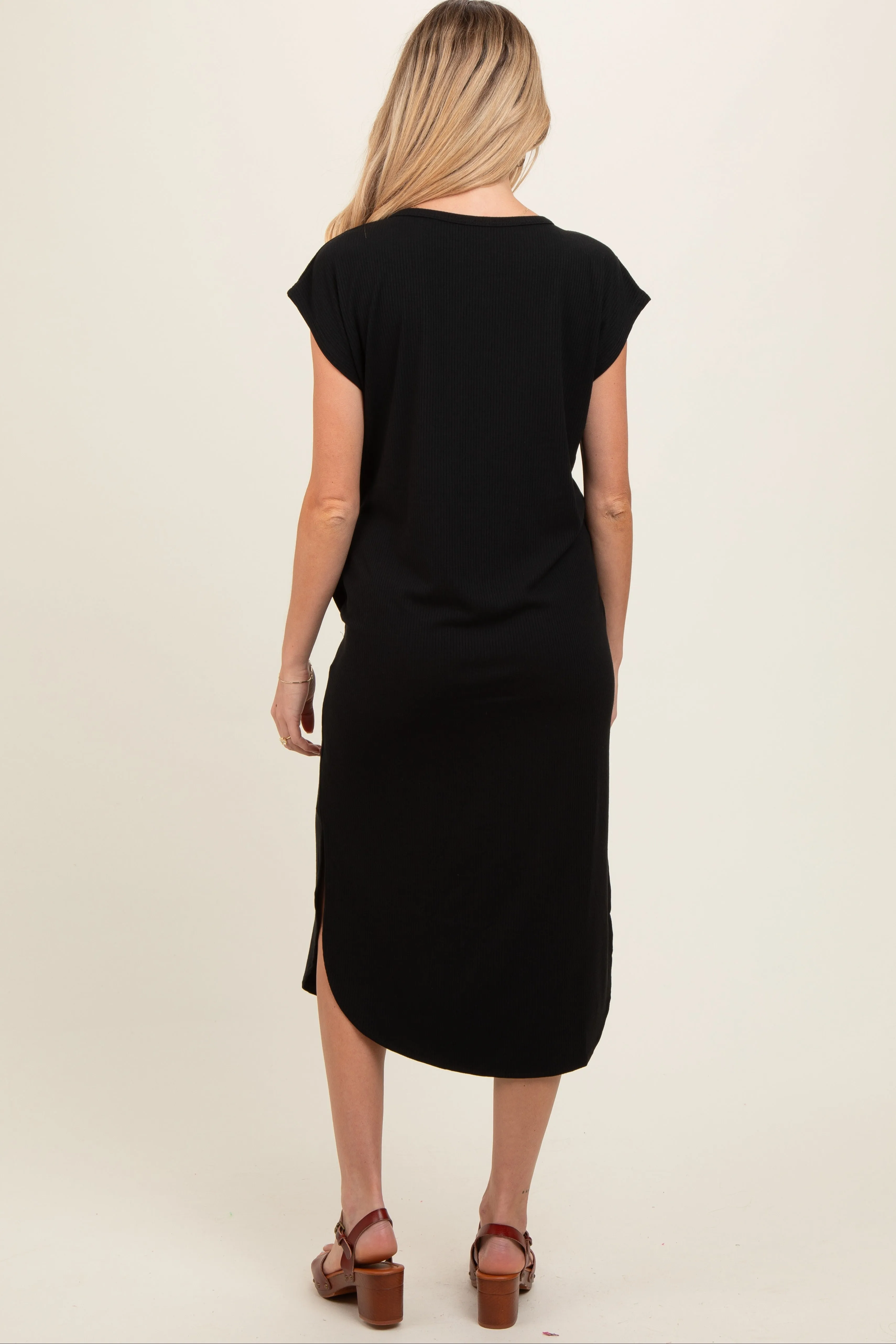 Black Rib Knit Scoop Neck Maternity Midi Dress sold by Pinkblush product image thumbnail 3