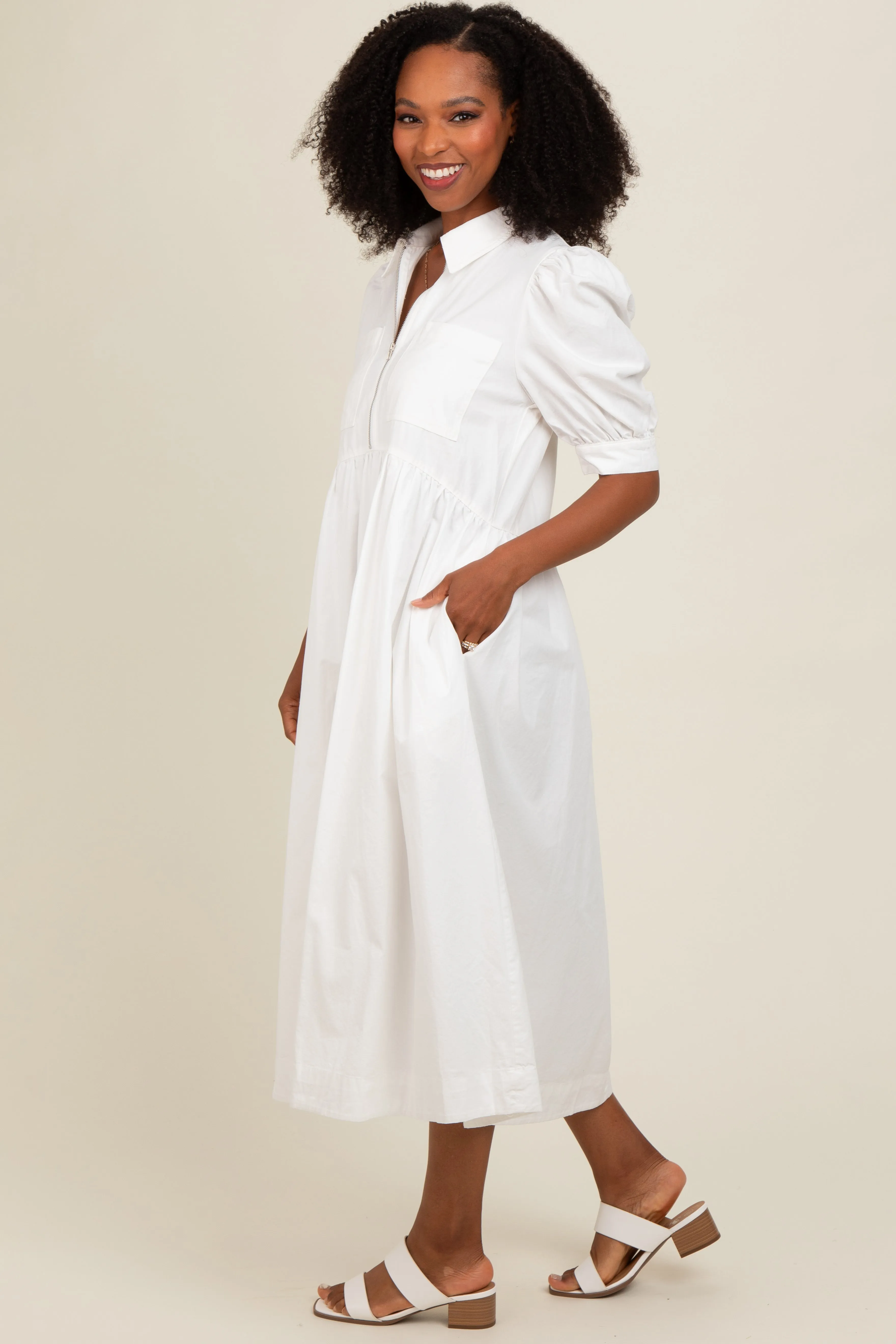 White Half Zip Midi Dress sold by Pinkblush product image thumbnail 2