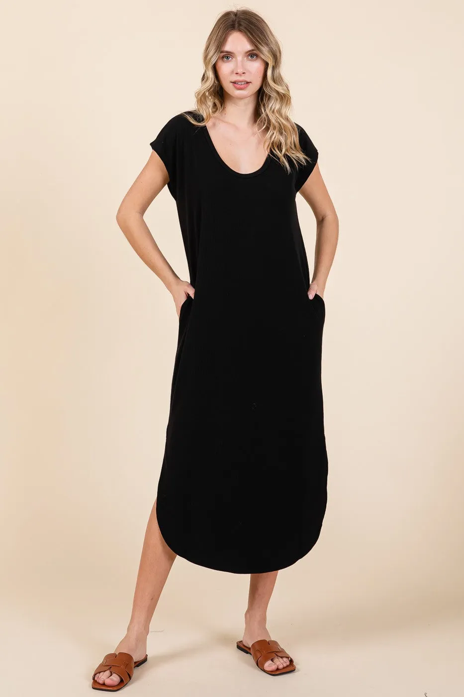 Black Rib Knit Scoop Neck Maternity Midi Dress sold by Pinkblush product image thumbnail 4