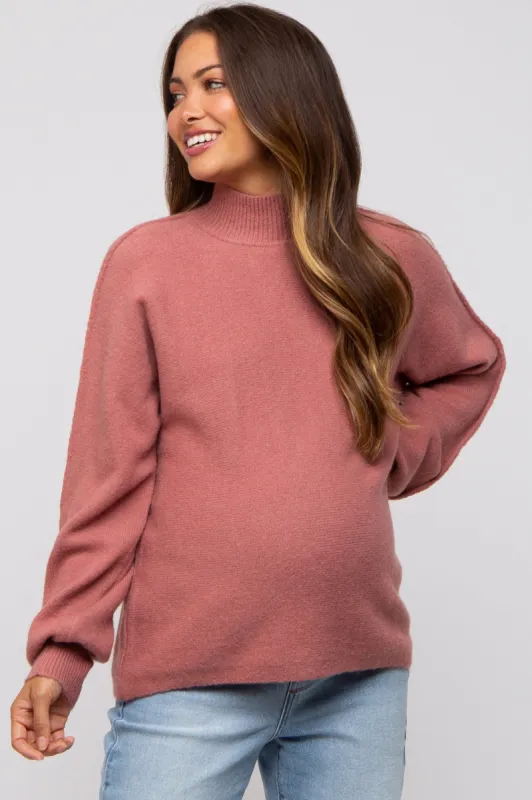 Mauve Mock Neck Maternity Sweater sold by Pinkblush