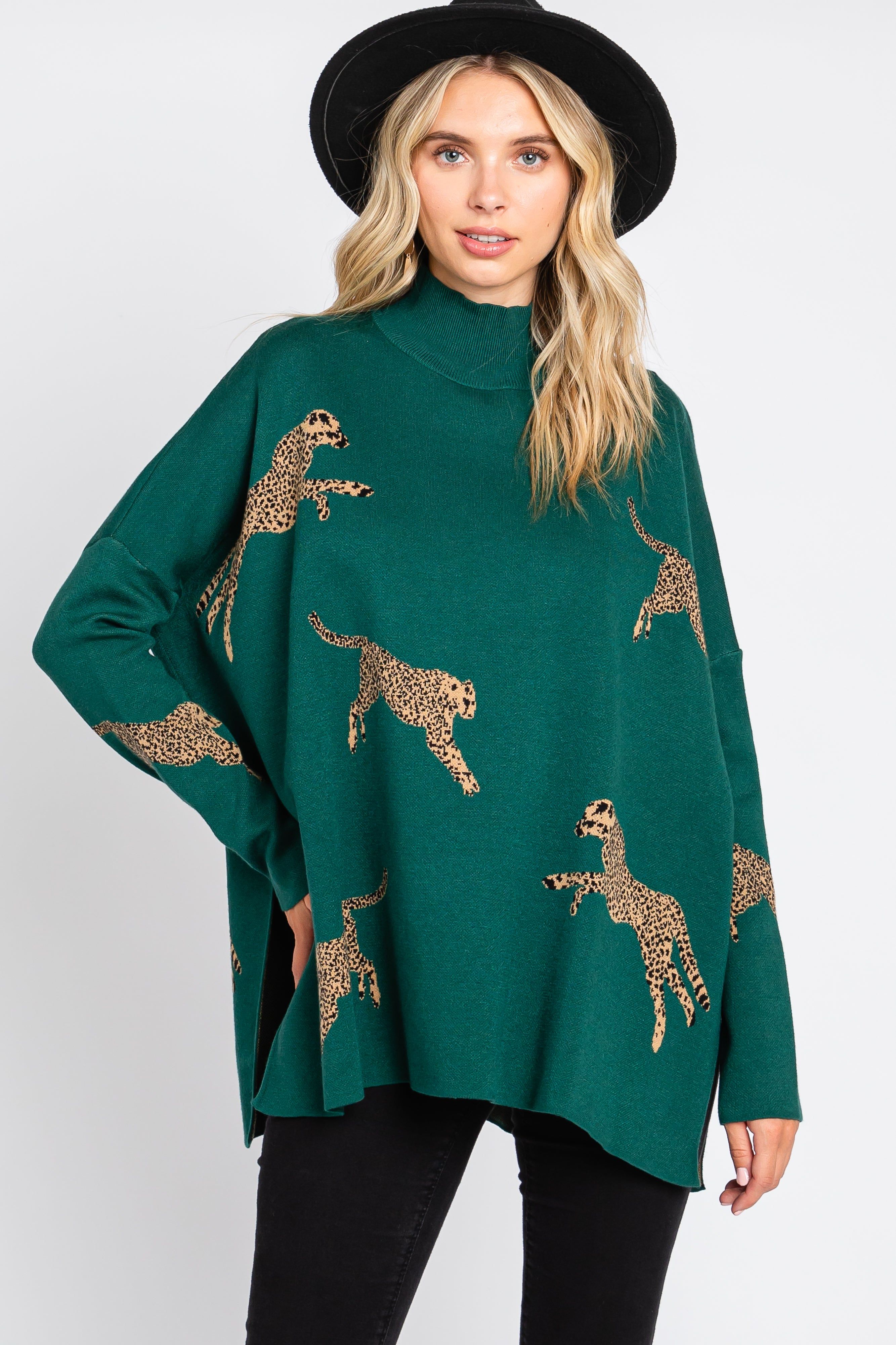 Forest Green Animal Print Side Slit Maternity Sweater sold by Pinkblush product image thumbnail 5