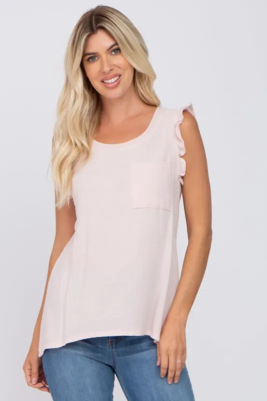 Light Pink Sleeveless Ruffle Pocket Front Top sold by Pinkblush