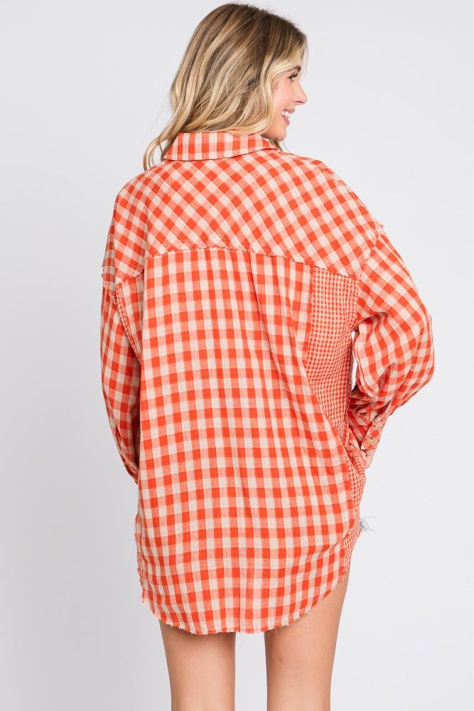 Orange Mixed Plaid Fringe Button Down Top sold by Pinkblush product image thumbnail 3