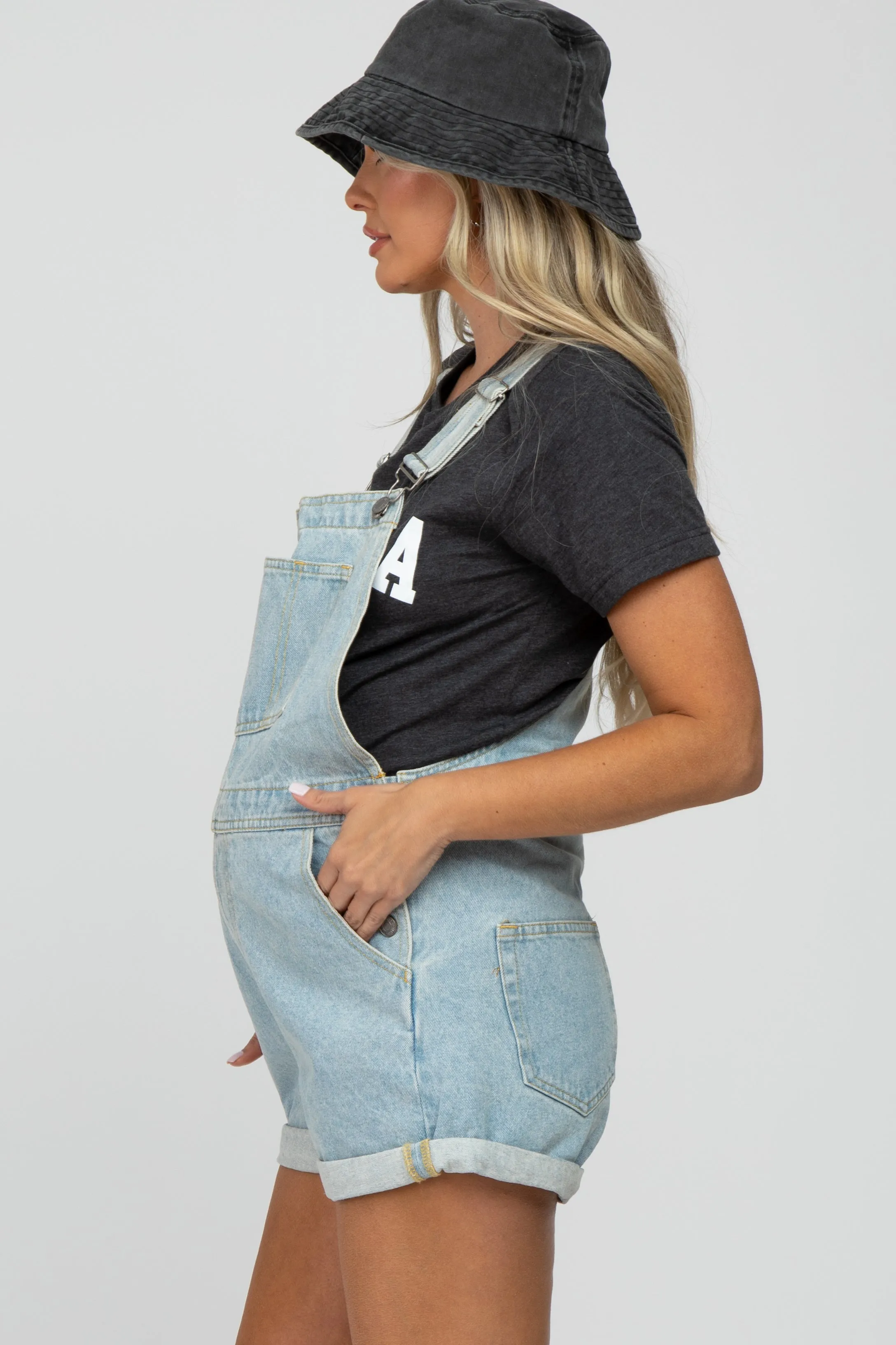 Light Blue Maternity Denim Short Overalls sold by Pinkblush product image thumbnail 4