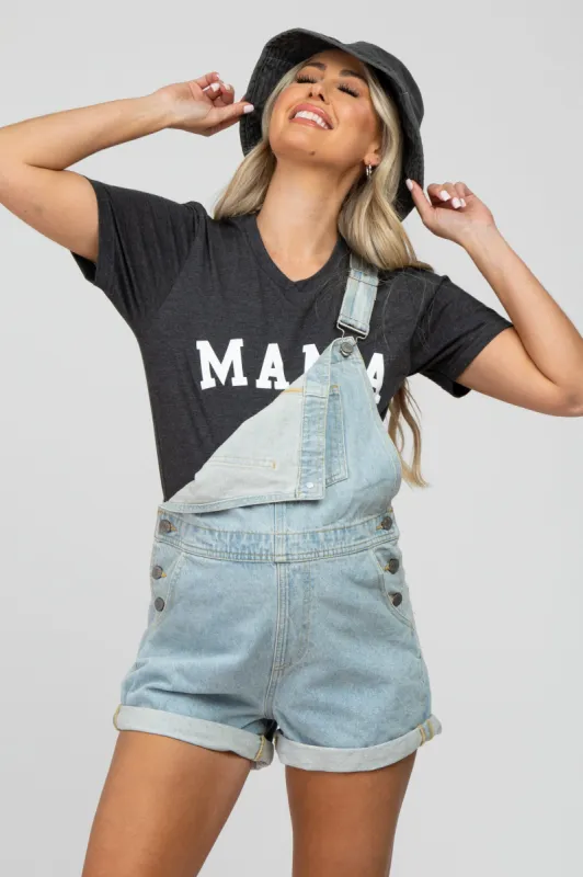 Light Blue Maternity Denim Short Overalls sold by Pinkblush