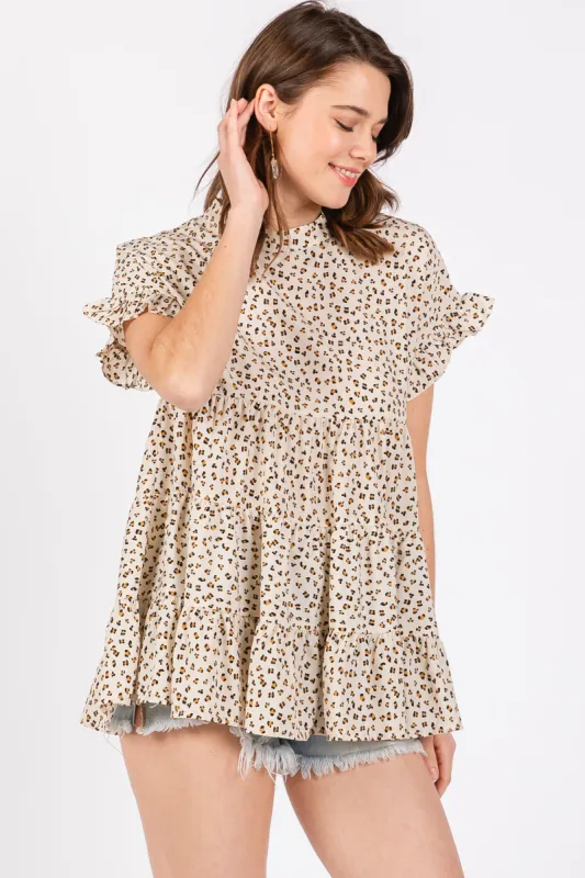 Ivory Animal Print Tiered Top sold by Pinkblush
