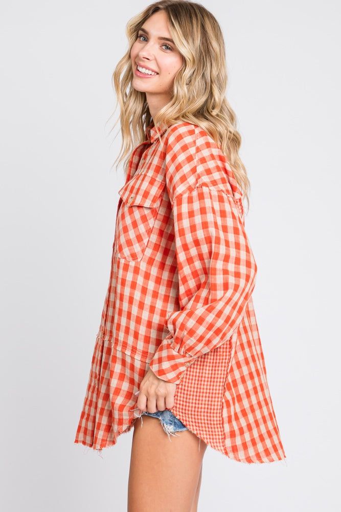Orange Mixed Plaid Fringe Button Down Top sold by Pinkblush product image thumbnail 2