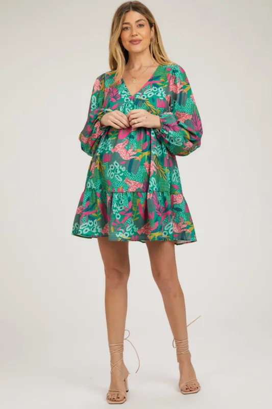 Green Floral V-Neck Ruffle Hem Maternity Dress sold by Pinkblush