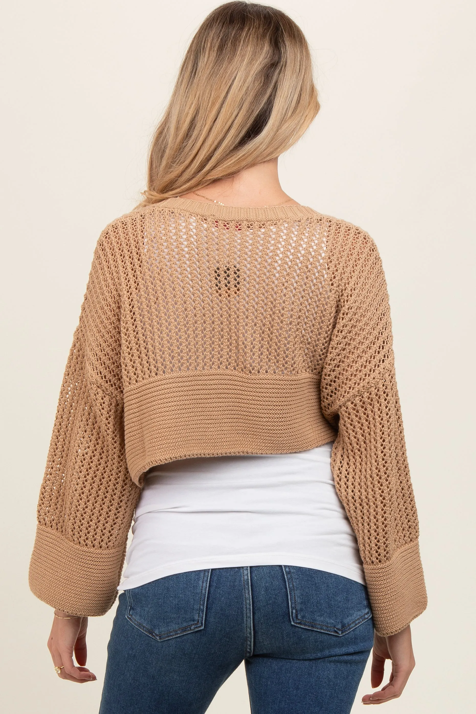 Taupe Open Knit Cropped Maternity Cardigan sold by Pinkblush product image thumbnail 3