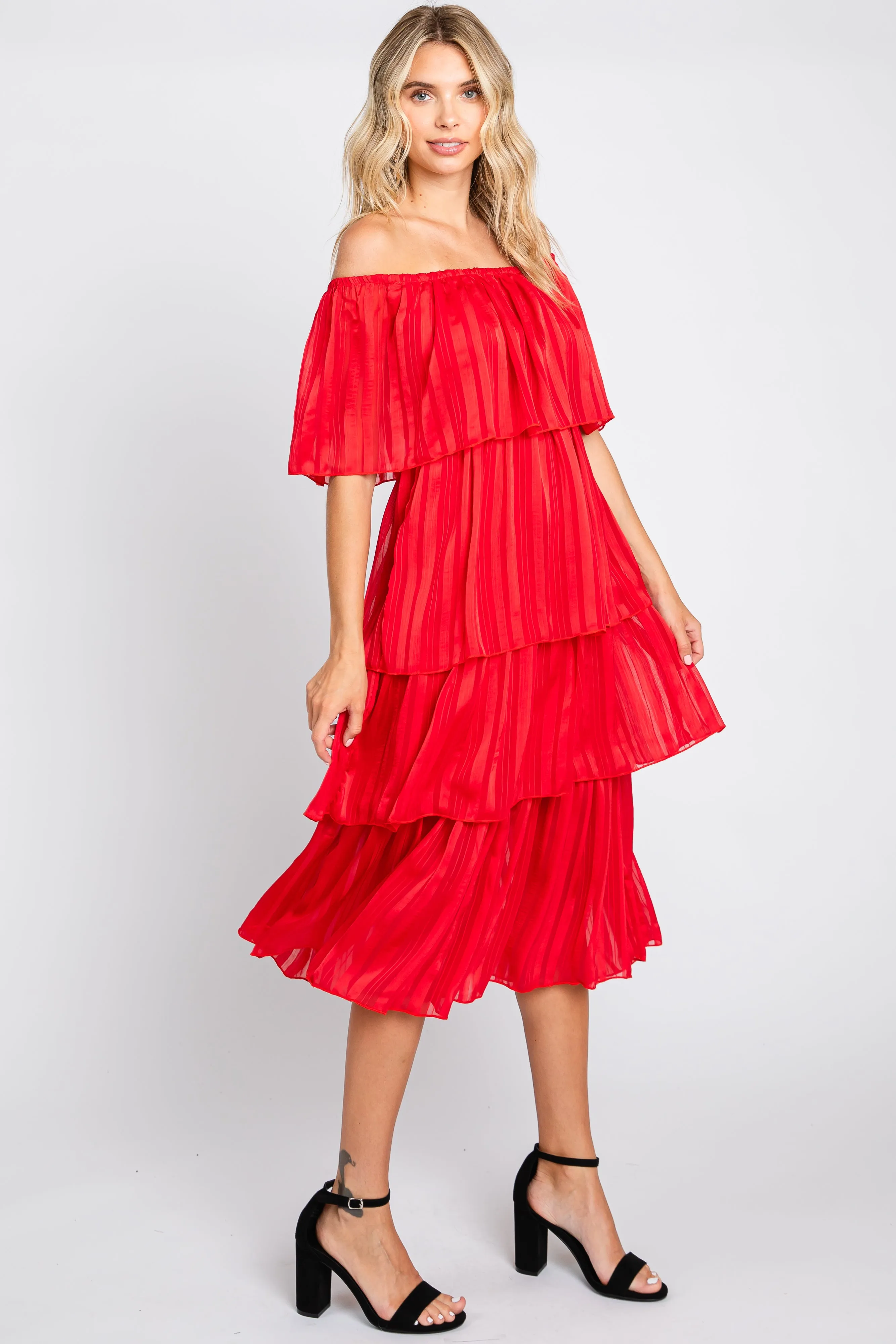 Red Striped Layered Midi Dress sold by Pinkblush product image thumbnail 2