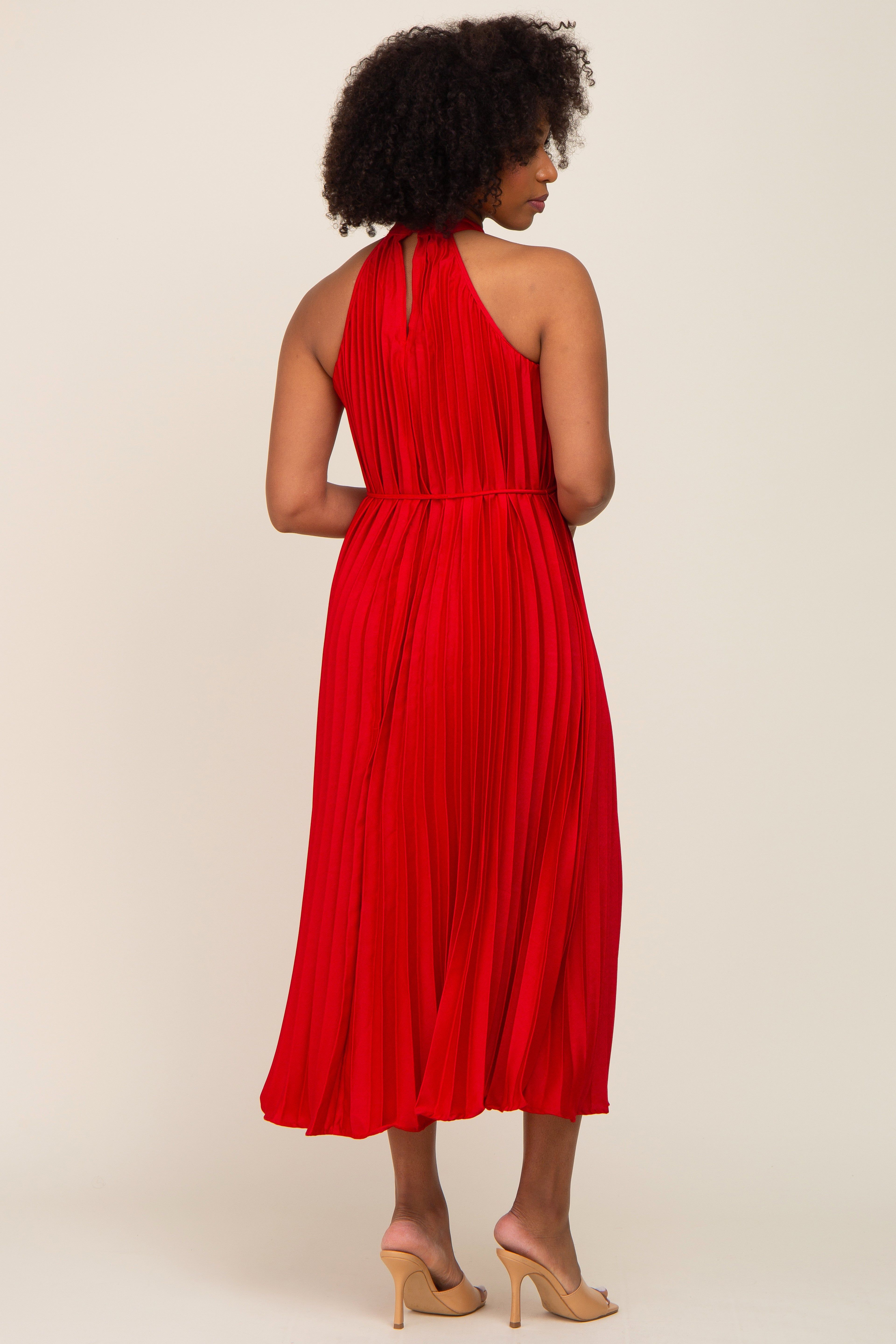 Red Pleated Halter Dress sold by Pinkblush product image thumbnail 3