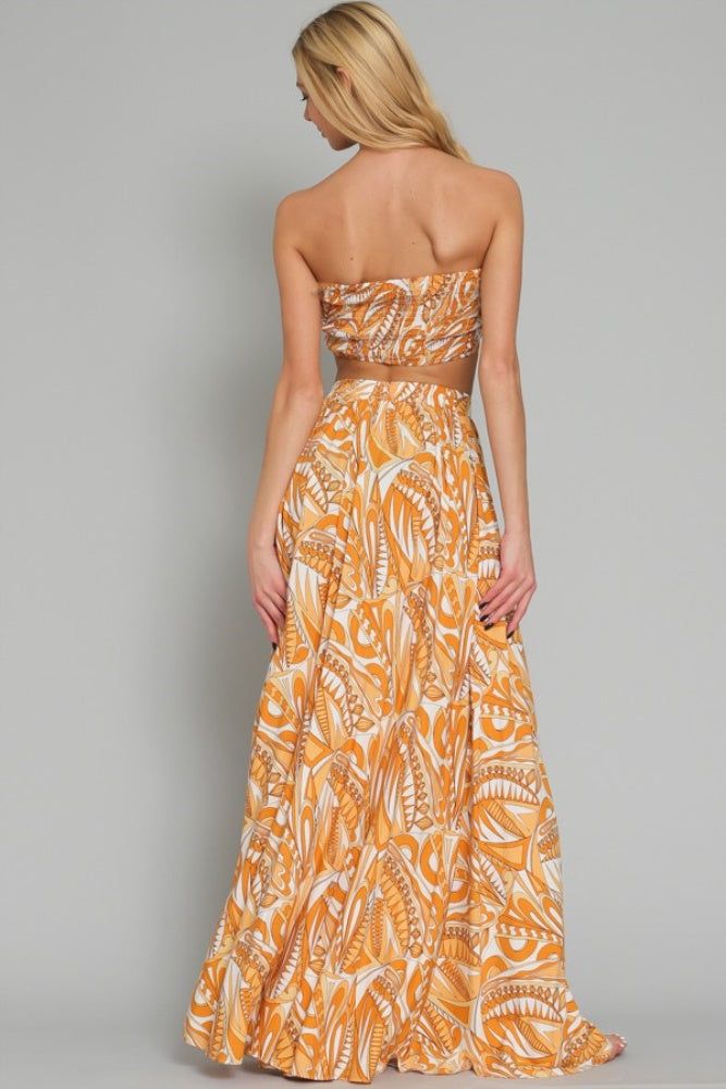 White Golden Mustard Tube Crop Top And High Waisted Tiered Maxi Skirt sold by Pinkblush product image thumbnail 3