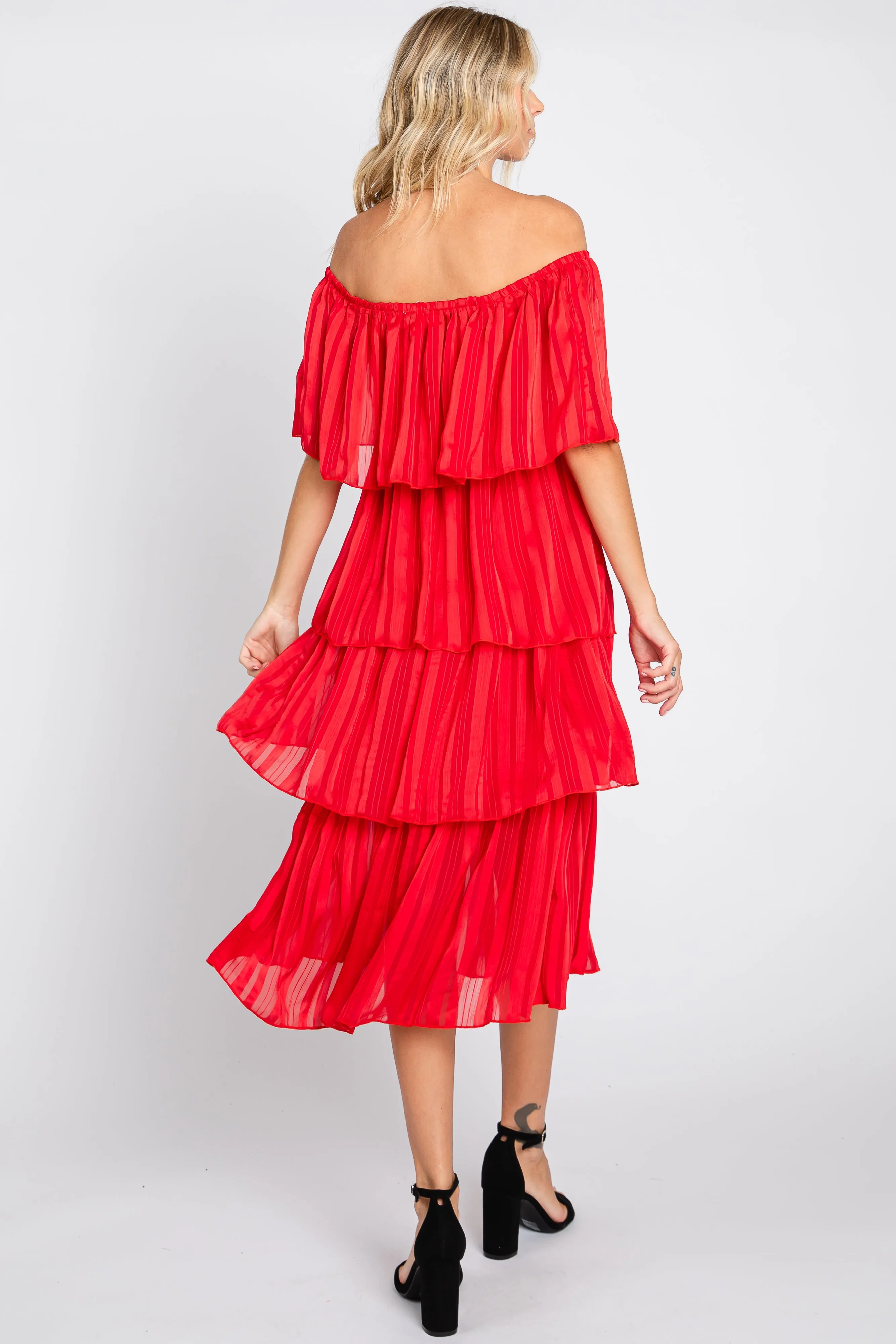 Red Striped Layered Midi Dress sold by Pinkblush product image thumbnail 3