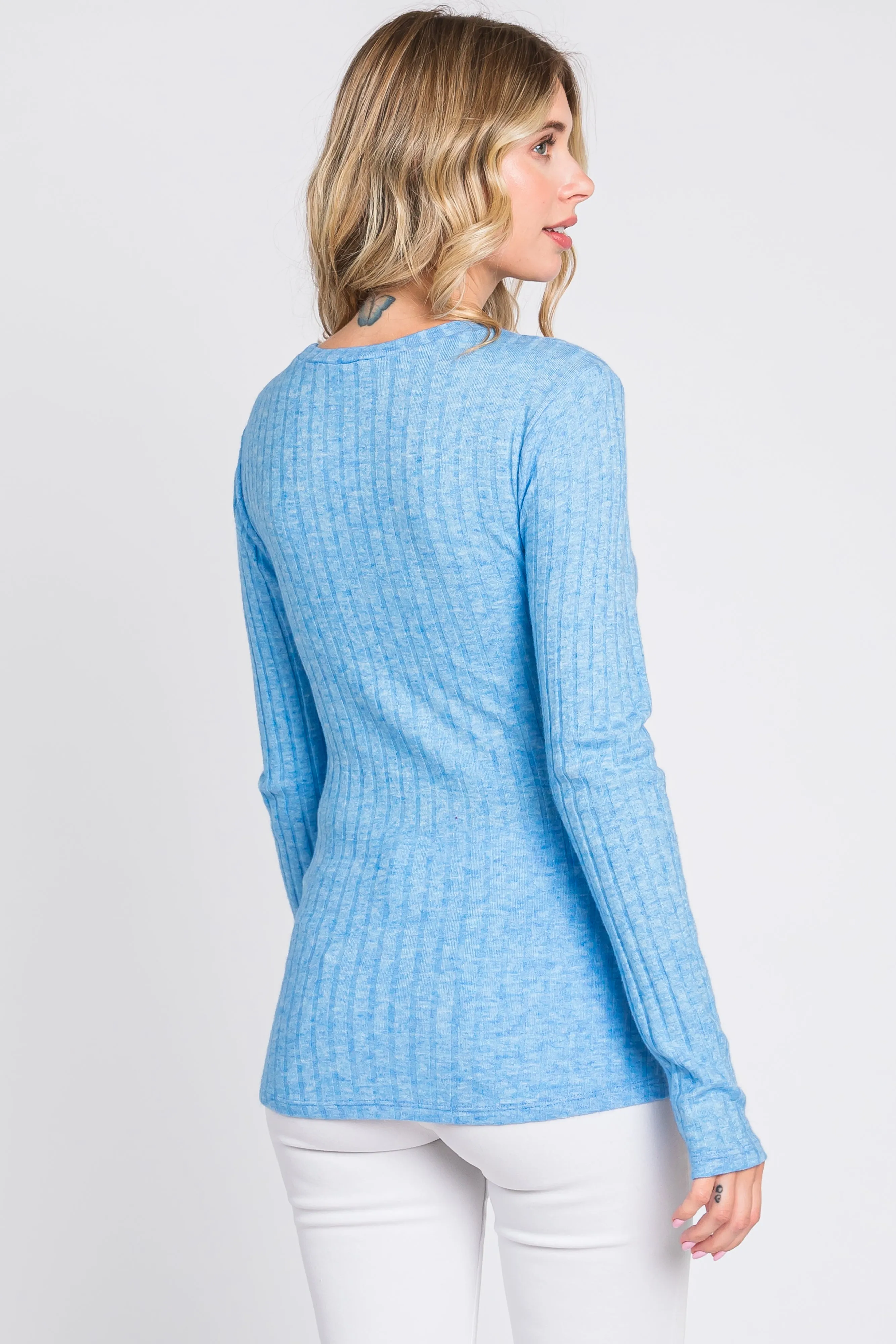 Blue Ribbed Long Sleeve Top sold by Pinkblush product image thumbnail 4