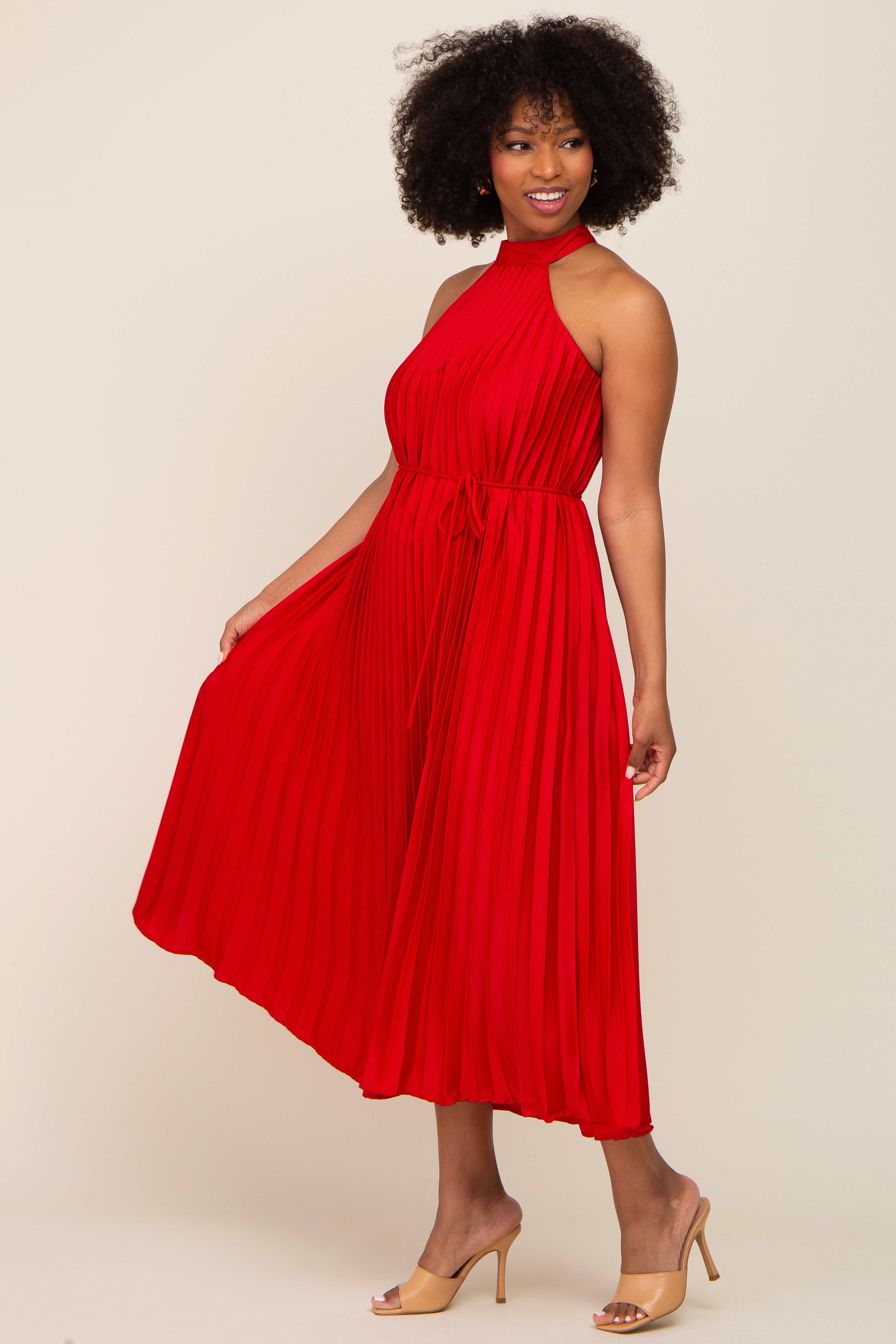 Red Pleated Halter Dress sold by Pinkblush product image thumbnail 2
