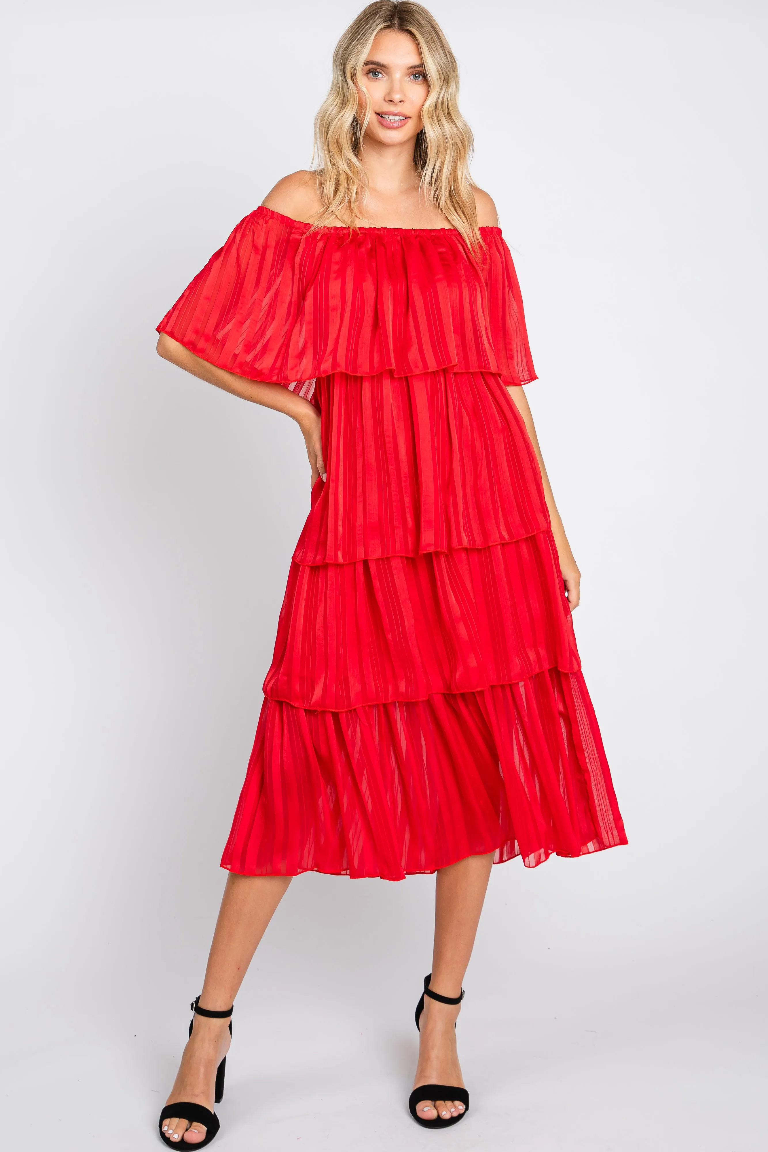 Red Striped Layered Midi Dress sold by Pinkblush product image thumbnail 4