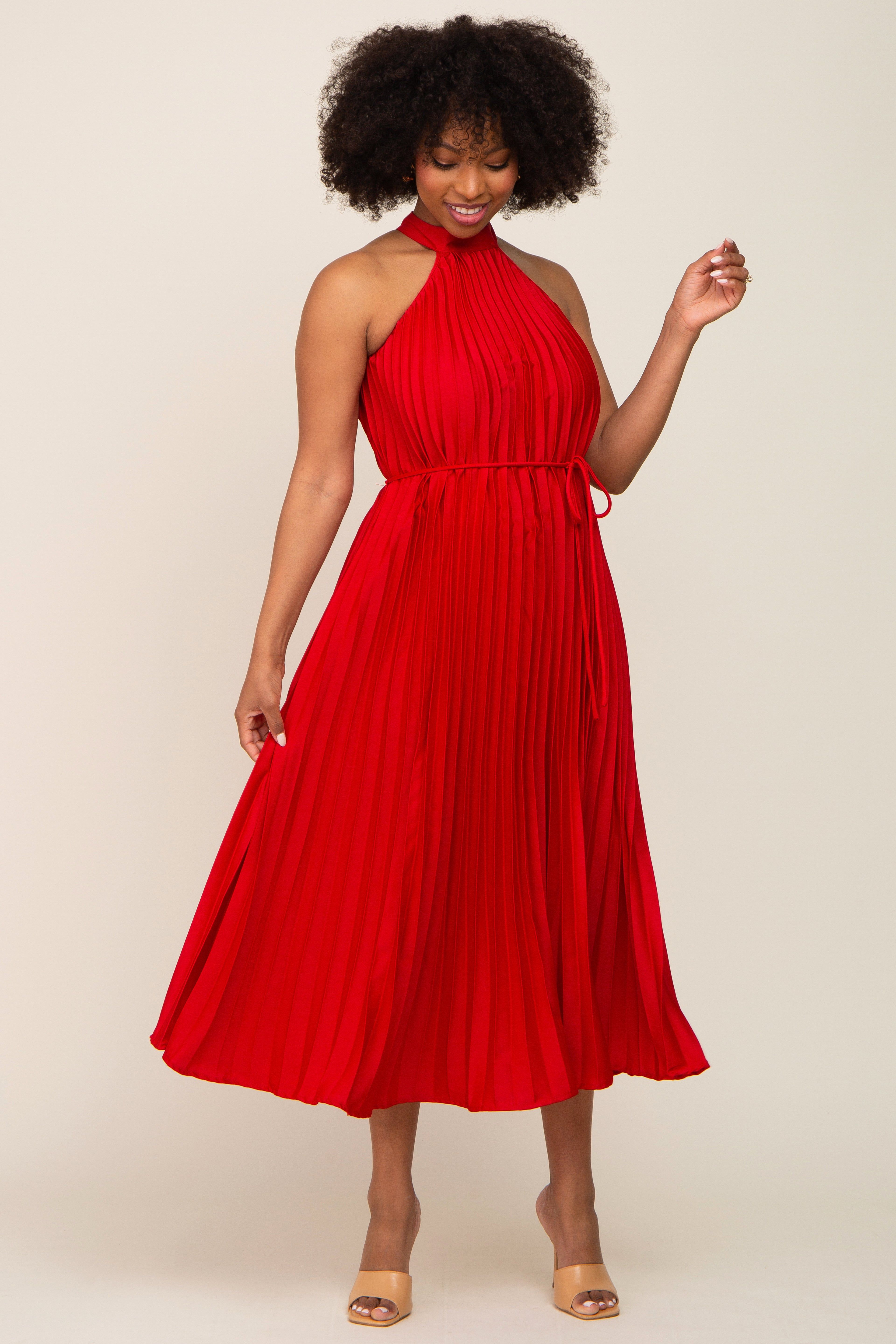 Red Pleated Halter Dress sold by Pinkblush product image thumbnail 4