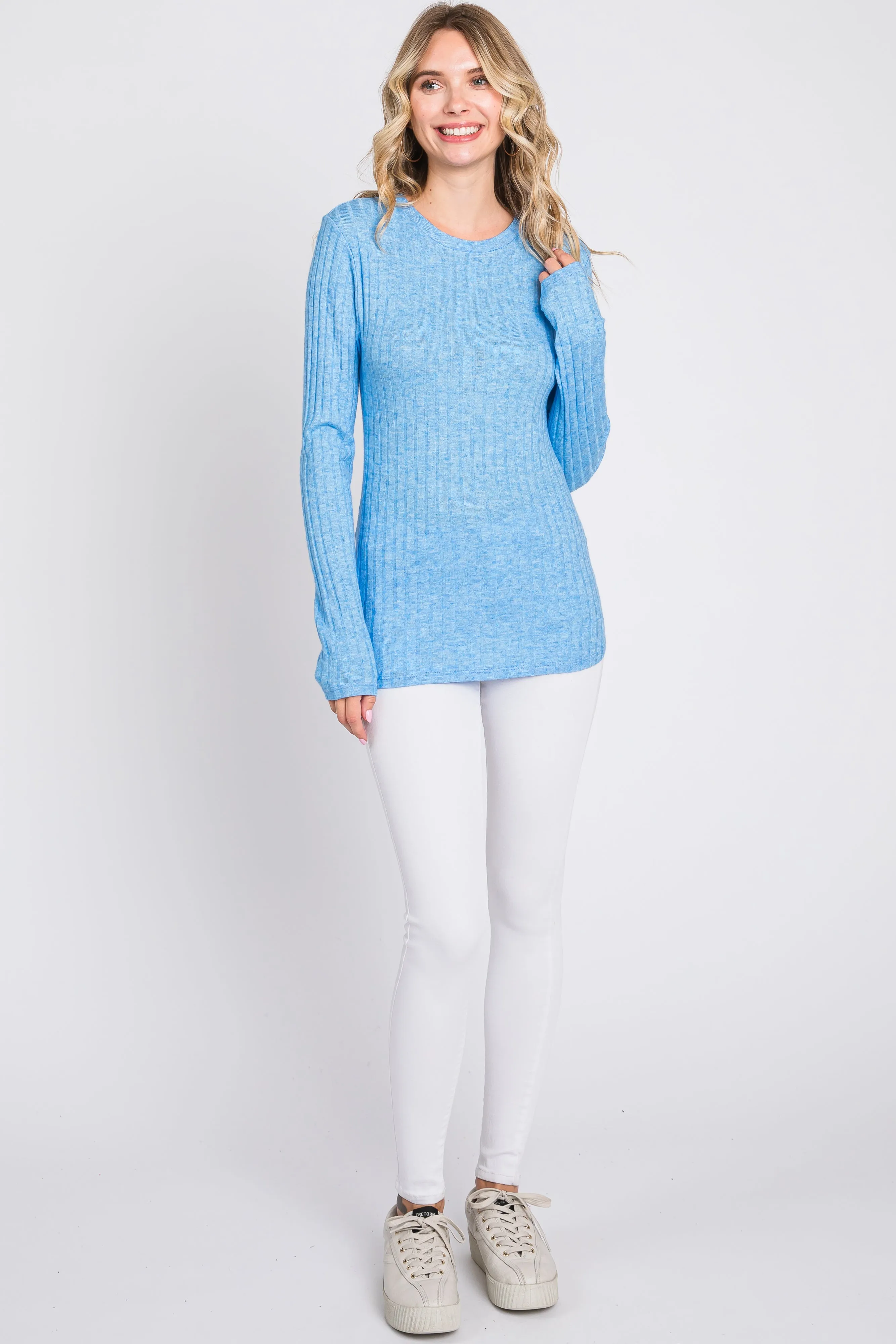 Blue Ribbed Long Sleeve Top sold by Pinkblush product image thumbnail 5