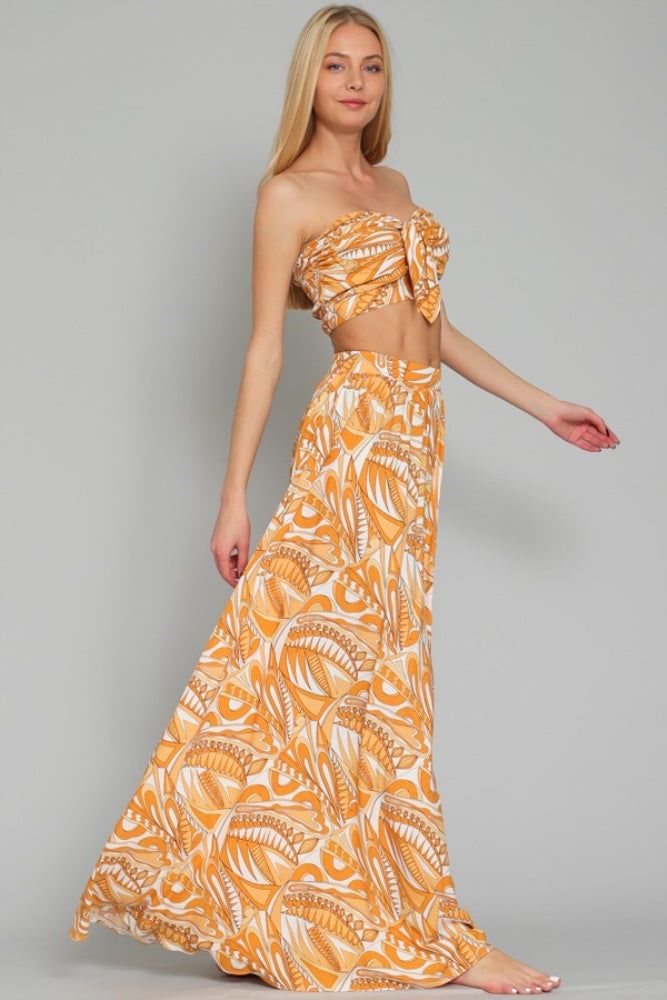 White Golden Mustard Tube Crop Top And High Waisted Tiered Maxi Skirt sold by Pinkblush product image thumbnail 2