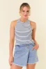 Navy Blue Striped High Neckline Maternity Tank sold by Pinkblush