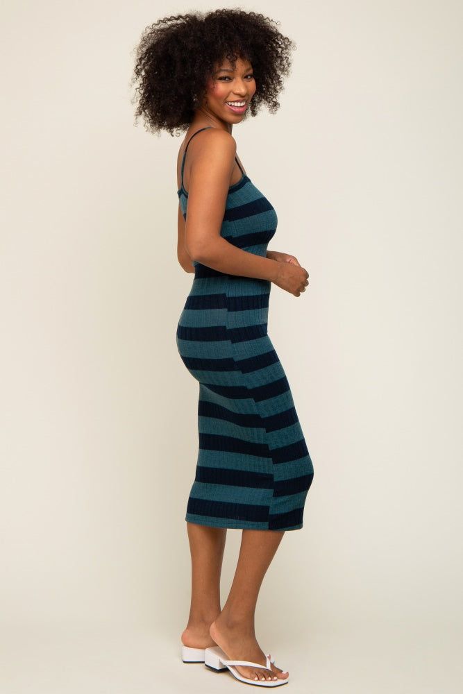 Teal Striped Rib Knit Midi Dress sold by Pinkblush product image thumbnail 2