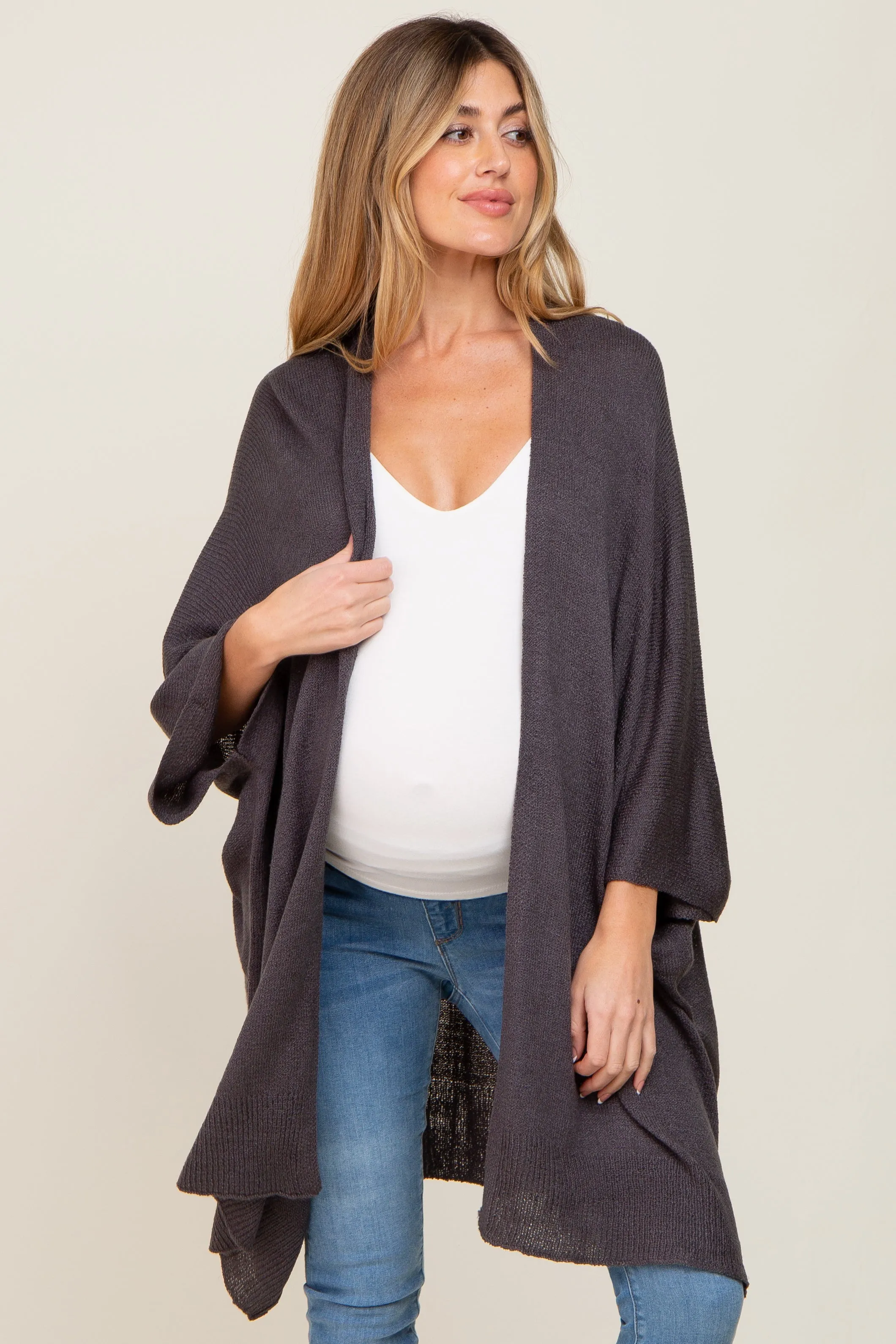 Charcoal Knit Open Front Maternity Cardigan sold by Pinkblush