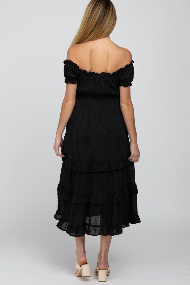 Black Smocked Ruffle Maternity Midi Dress sold by Pinkblush product image thumbnail 3