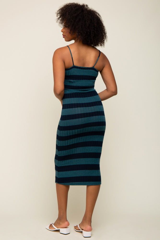 Teal Striped Rib Knit Midi Dress sold by Pinkblush product image thumbnail 3