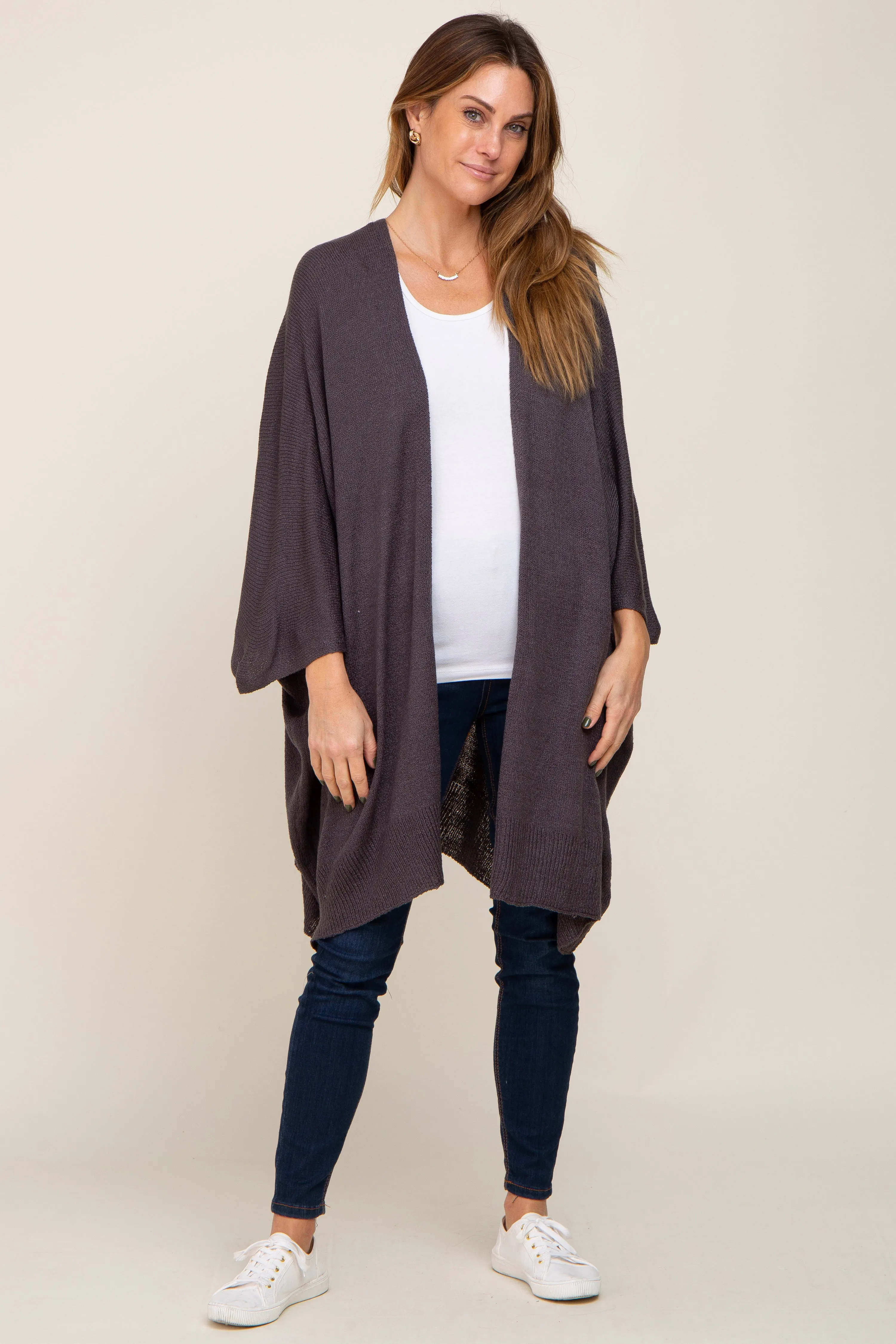Charcoal Knit Open Front Maternity Cardigan sold by Pinkblush product image thumbnail 5