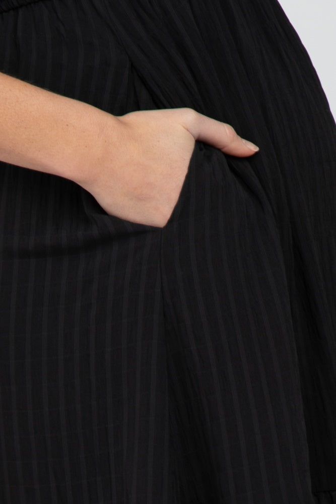 Black Smocked Ruffle Maternity Midi Dress sold by Pinkblush product image thumbnail 4