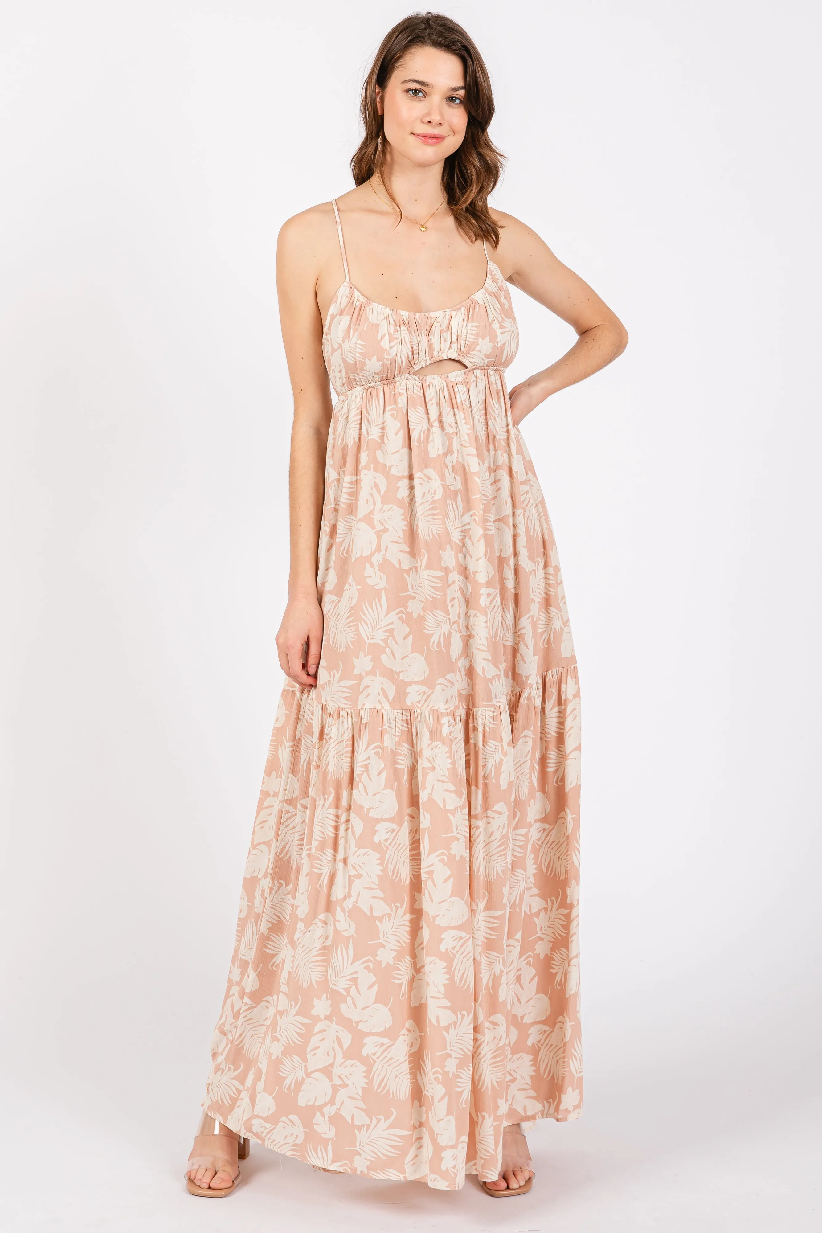 Light Pink Foral Front Cutout Open Cross Back Maxi Dress sold by Pinkblush product image thumbnail 2