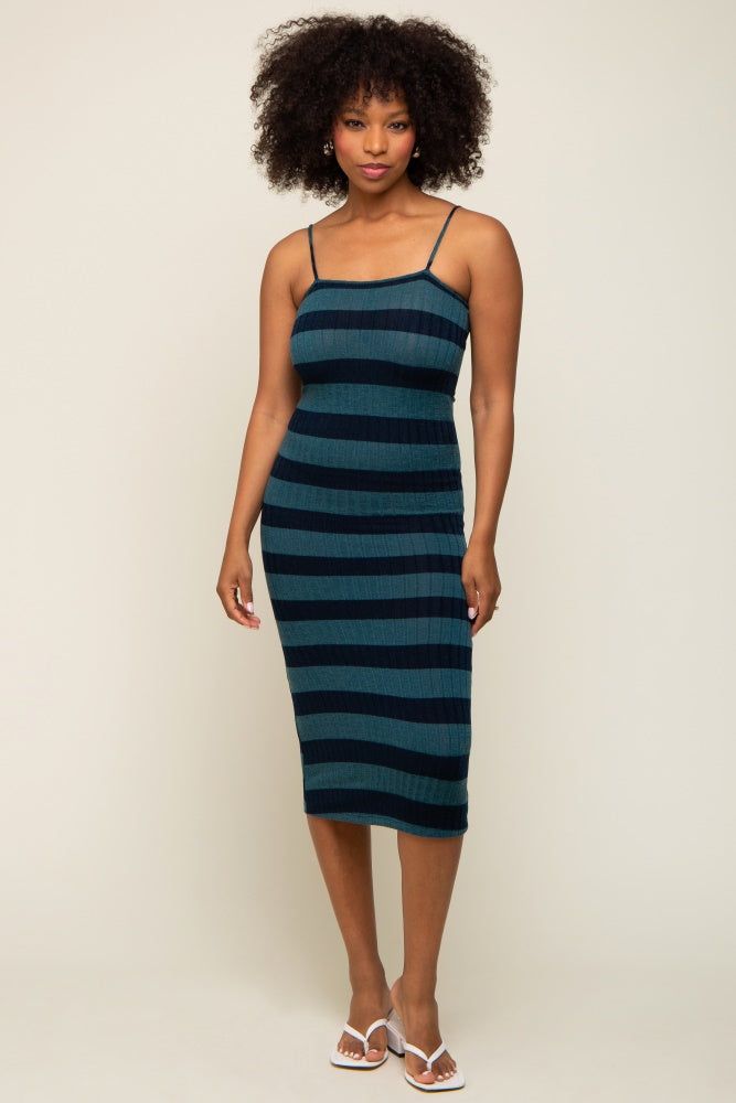 Teal Striped Rib Knit Midi Dress sold by Pinkblush product image thumbnail 4